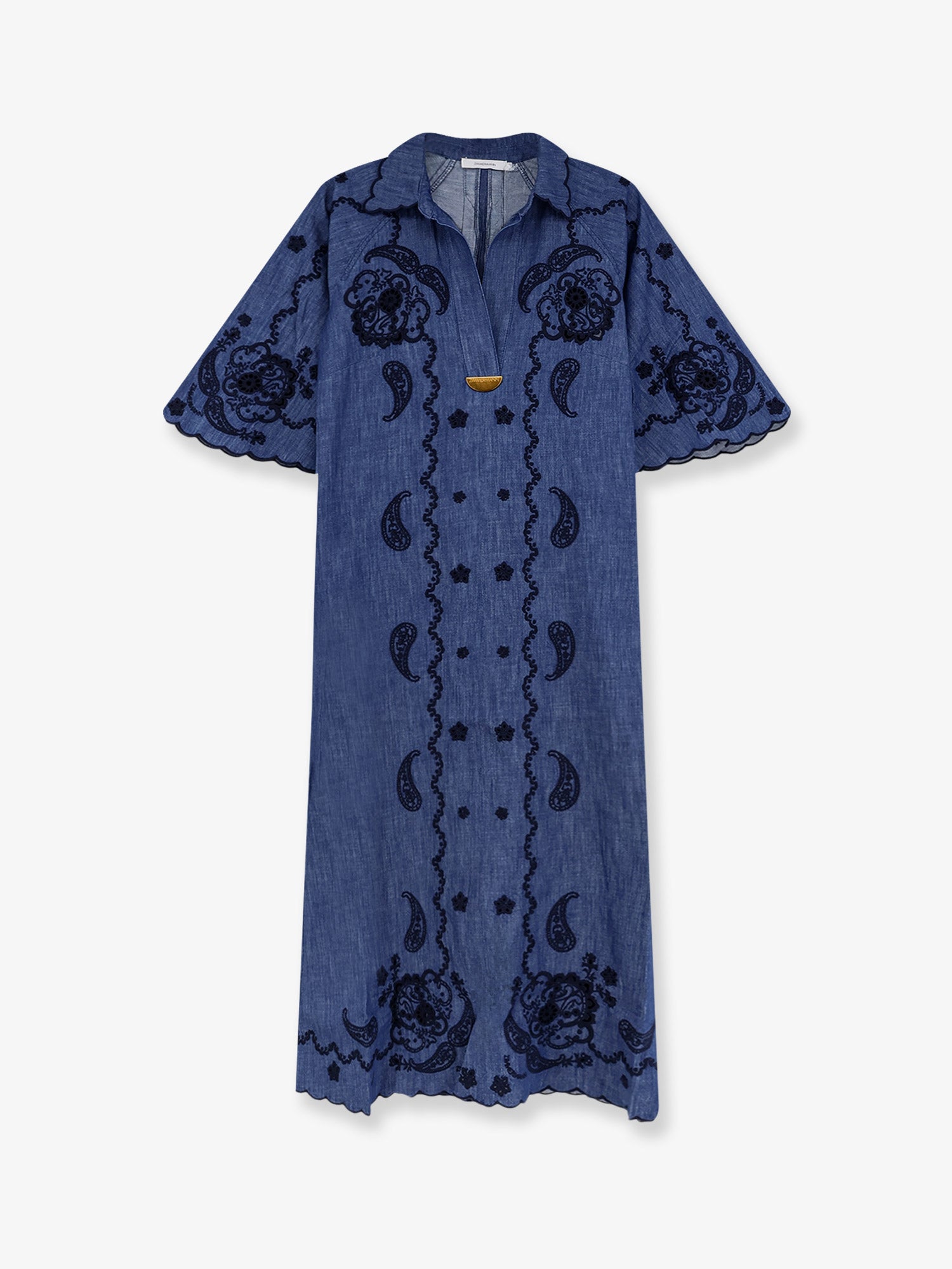 Zimmermann Aster long denim dress with contrasting embroidery