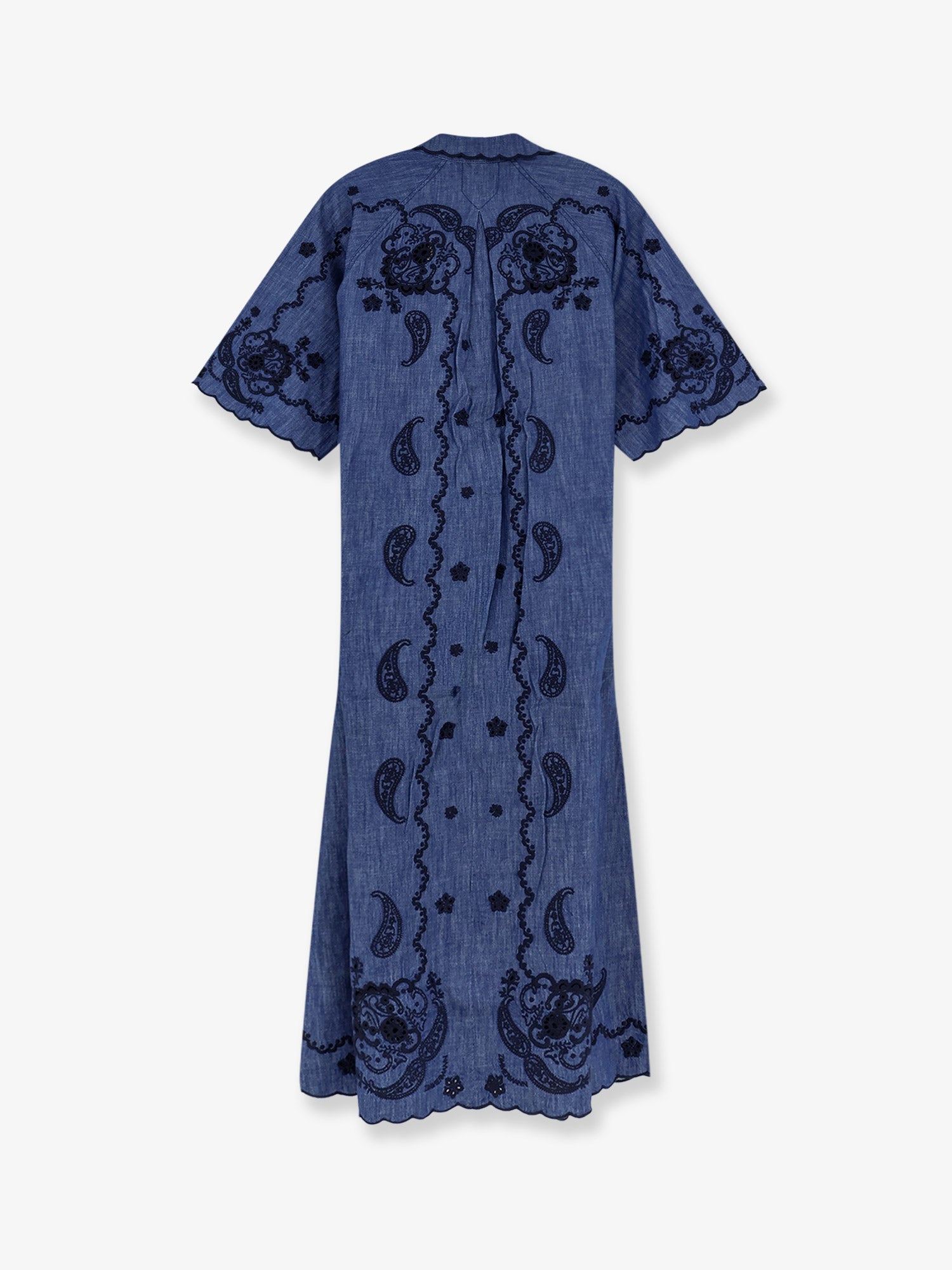 Zimmermann Aster long denim dress with contrasting embroidery, view 2