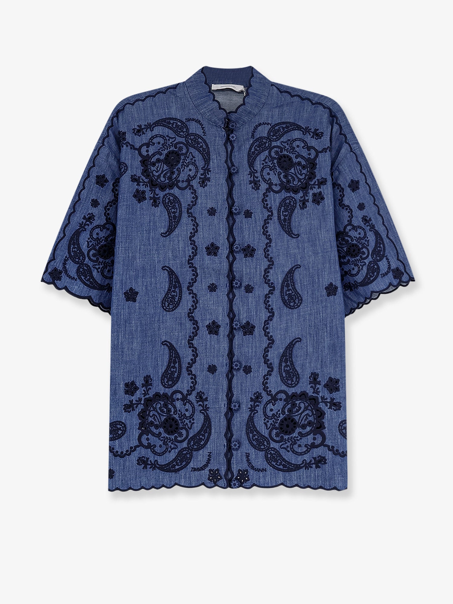 Zimmermann Aster denim shirt with all-over contrasting embroidery