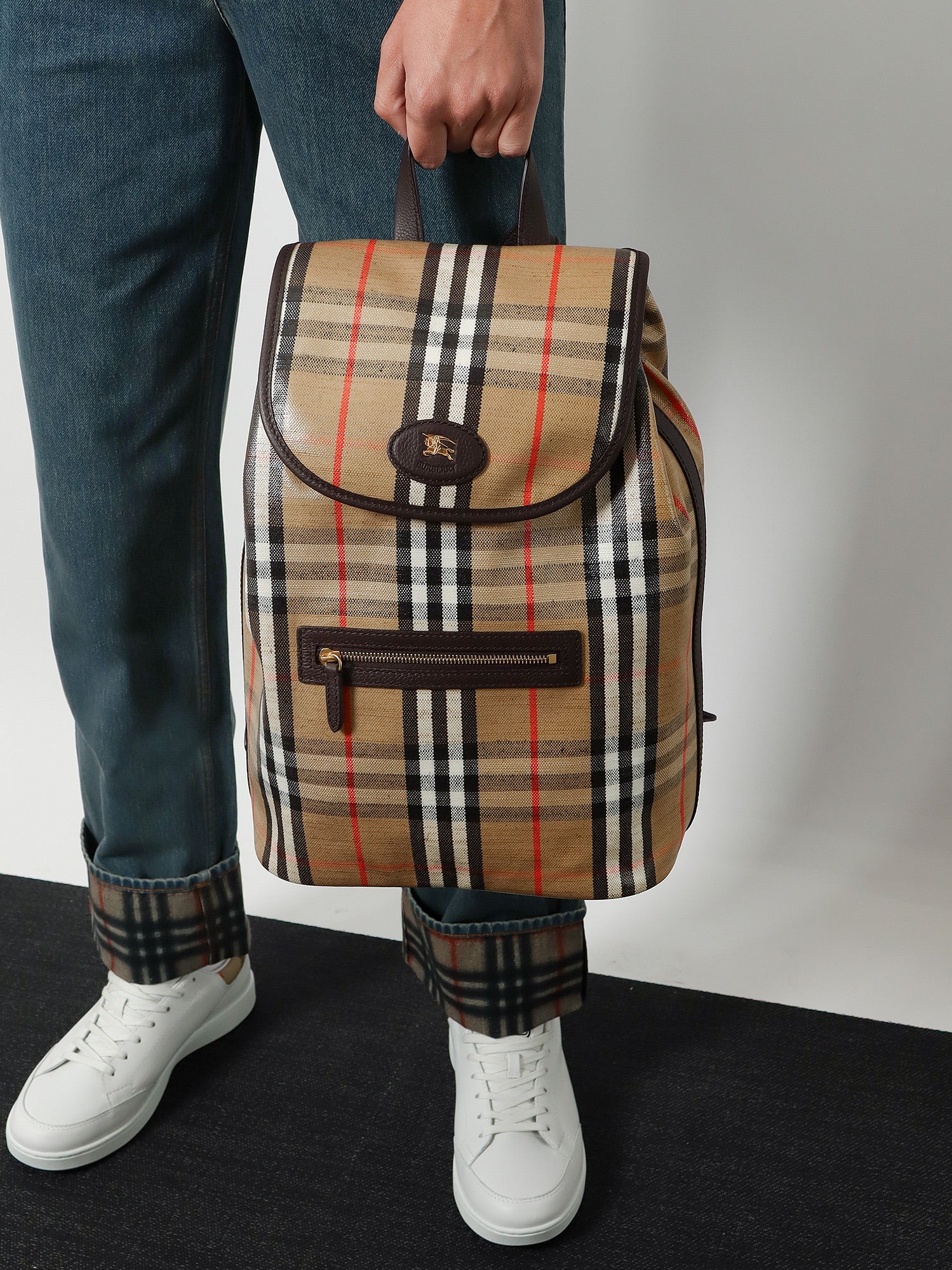 Burberry Highlands coated canvas backpack with front logo, view 2