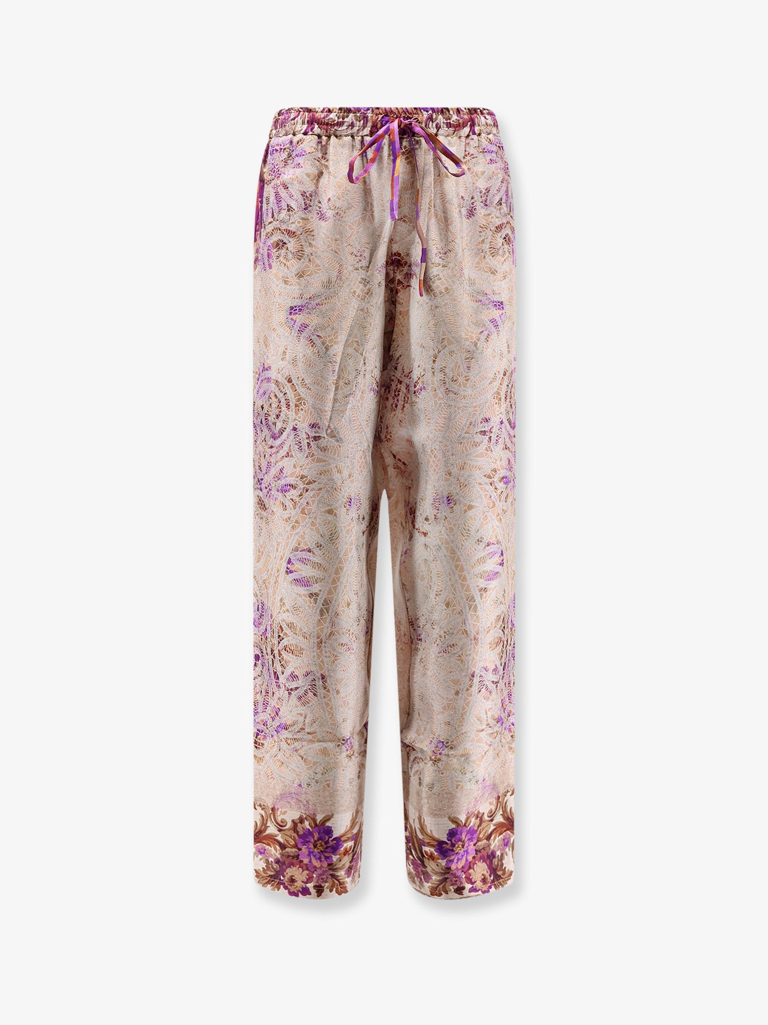 PIERRE-LOUIS MASCIA Silk trousers with mulitcolor print all-over