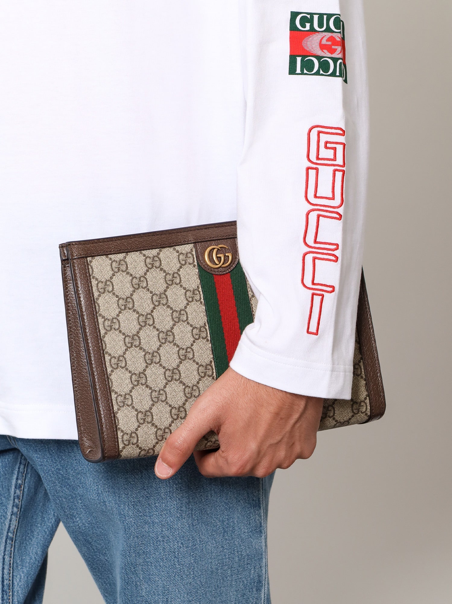 Gucci Ophidia GG fabric clutch bag, view 2