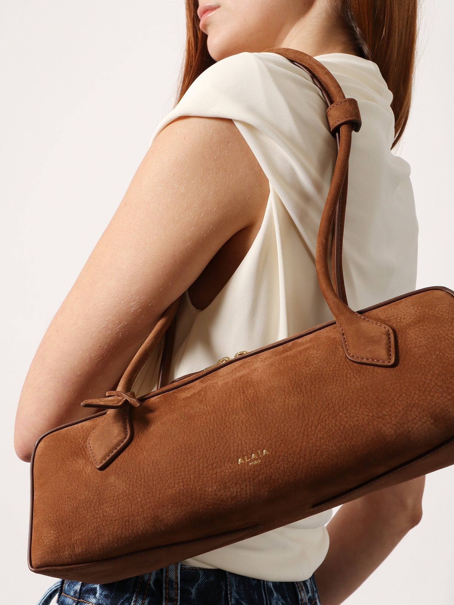 Alaïa Teckel Medium suede shoulder bag, view 2