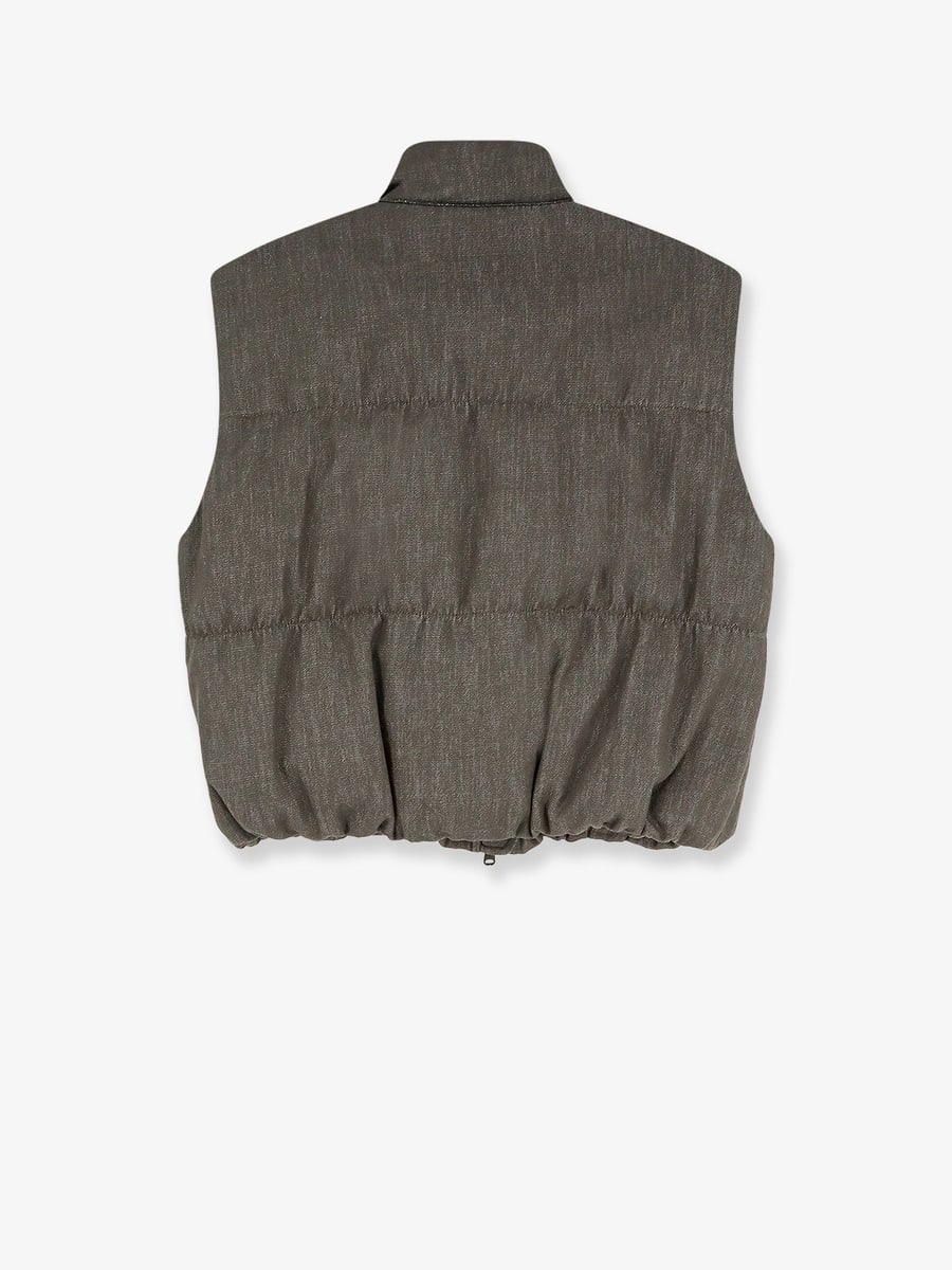 Brunello Cucinelli Sleeveless effect twill-denim down jacket, view 2