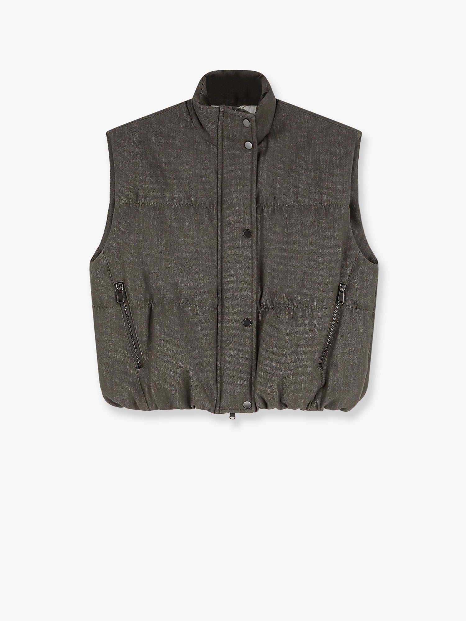 Brunello Cucinelli Sleeveless effect twill-denim down jacket