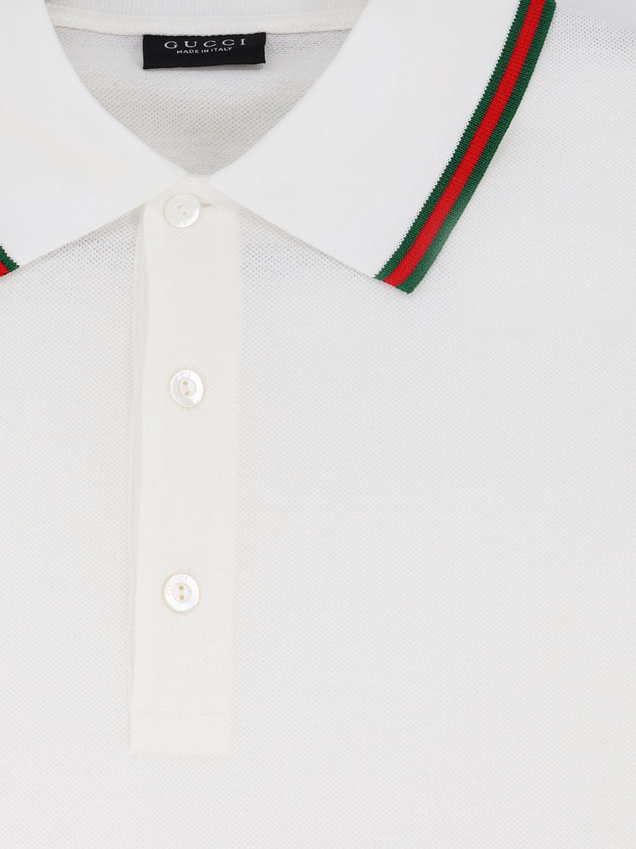 Gucci Cotton polo shirt with Nastro Web detail on the collar, view 3
