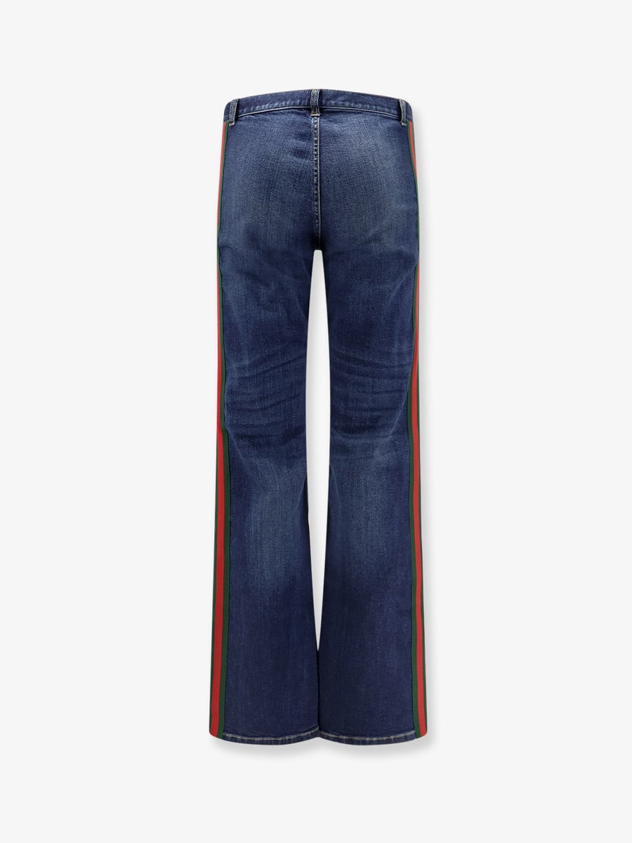 Gucci Blue denim jeans with Nastro Web profiles, view 4
