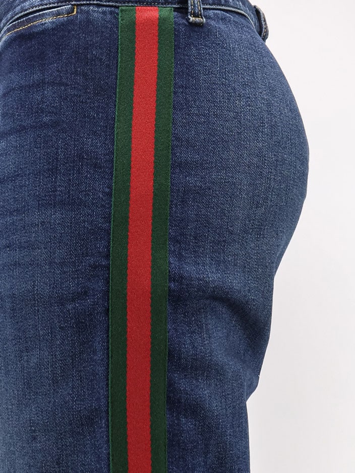 Gucci Blue denim jeans with Nastro Web profiles, view 5