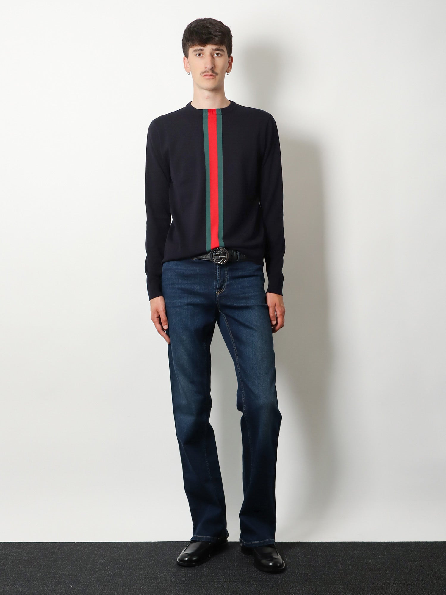 Gucci Blue denim jeans with Nastro Web profiles, view 2