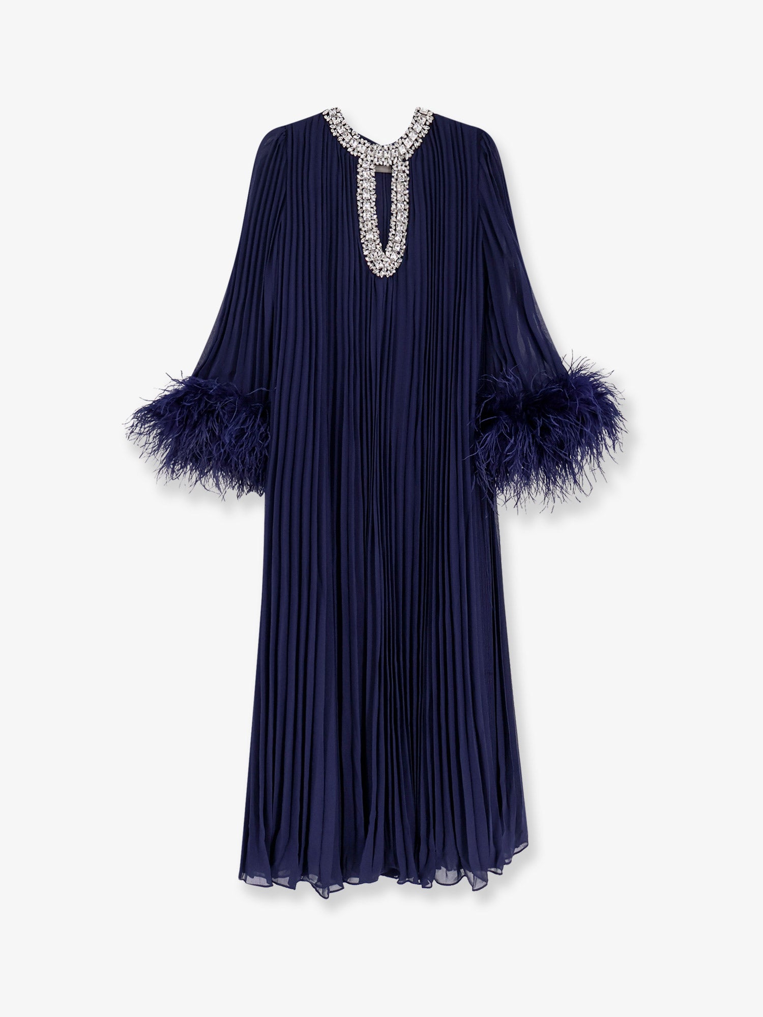 self-portrait Chiffon long dress with ostrich feathers
