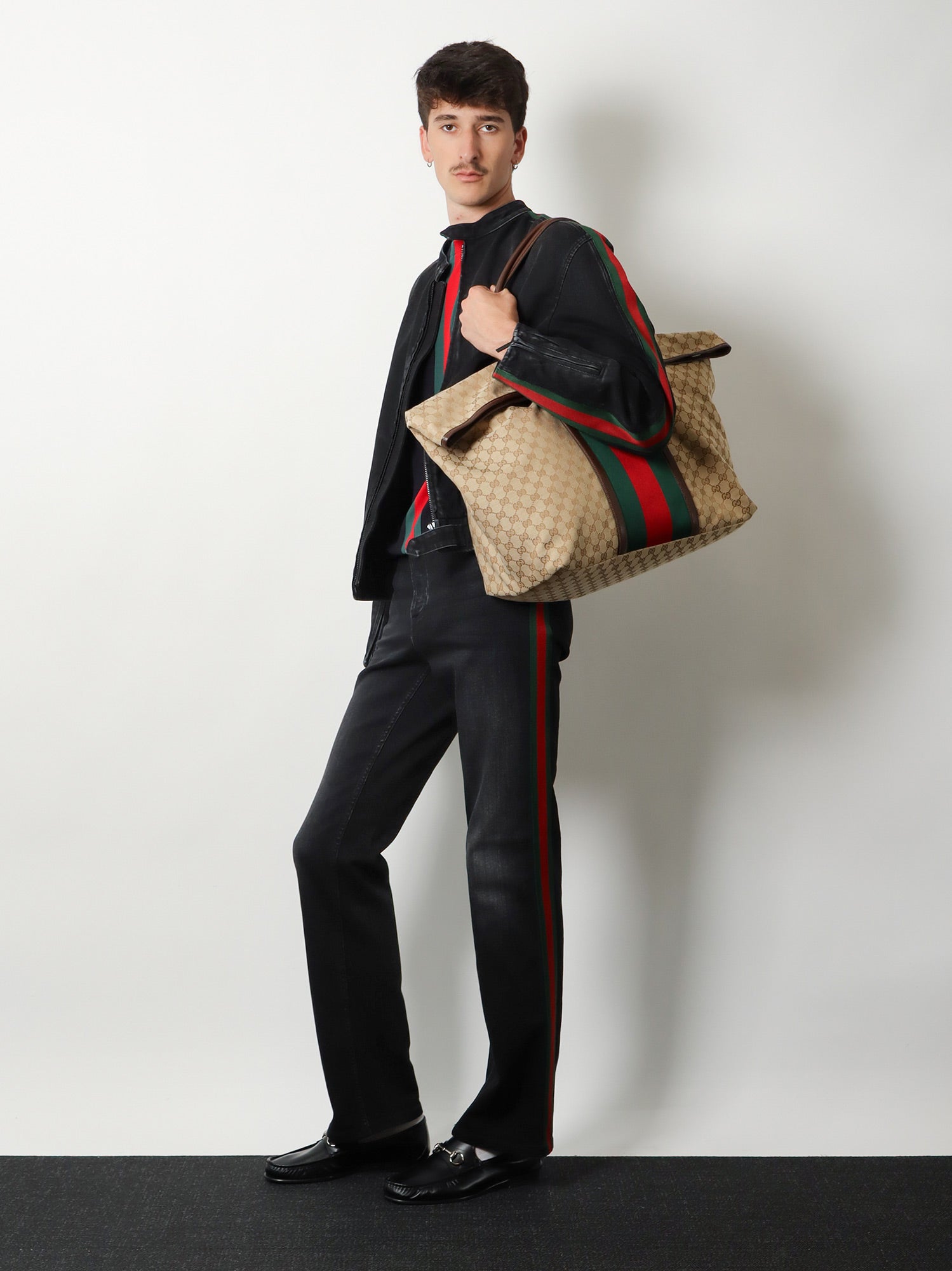 Gucci GG fabric travel bag with Web detail on the front, view 2