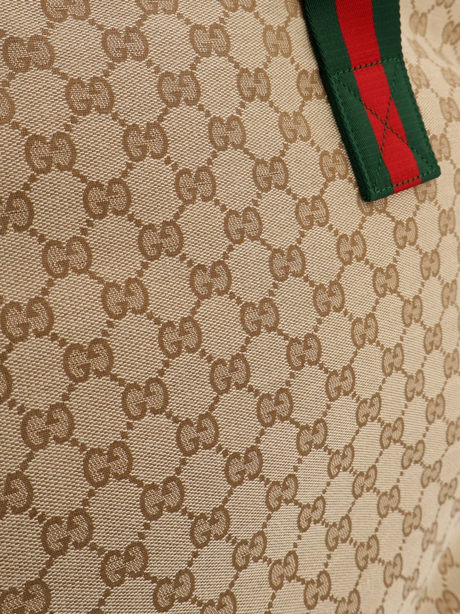 Gucci GG fabric shopping bag with Nastro Web handle detail, view 5