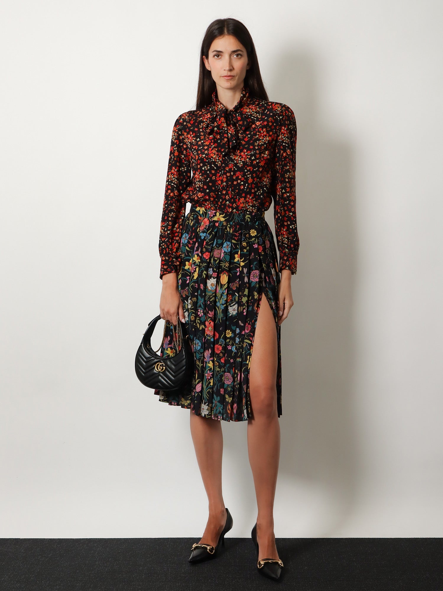 Gucci Silk midi skirt with floral print, view 2