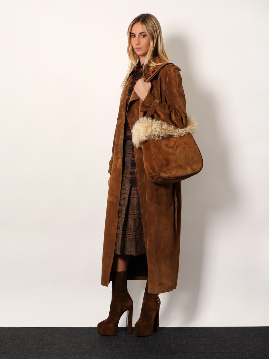 Saint Laurent Suede shoulder bag with shearling profile, view 2