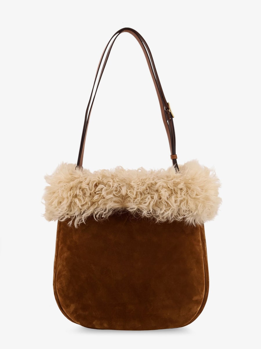 Saint Laurent Suede shoulder bag with shearling profile, view 3