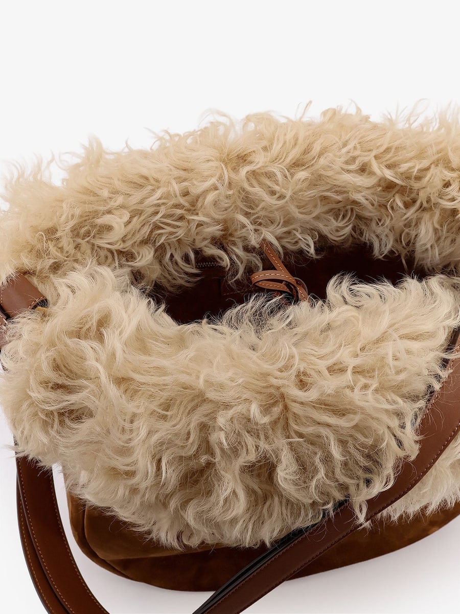 Saint Laurent Suede shoulder bag with shearling profile, view 6