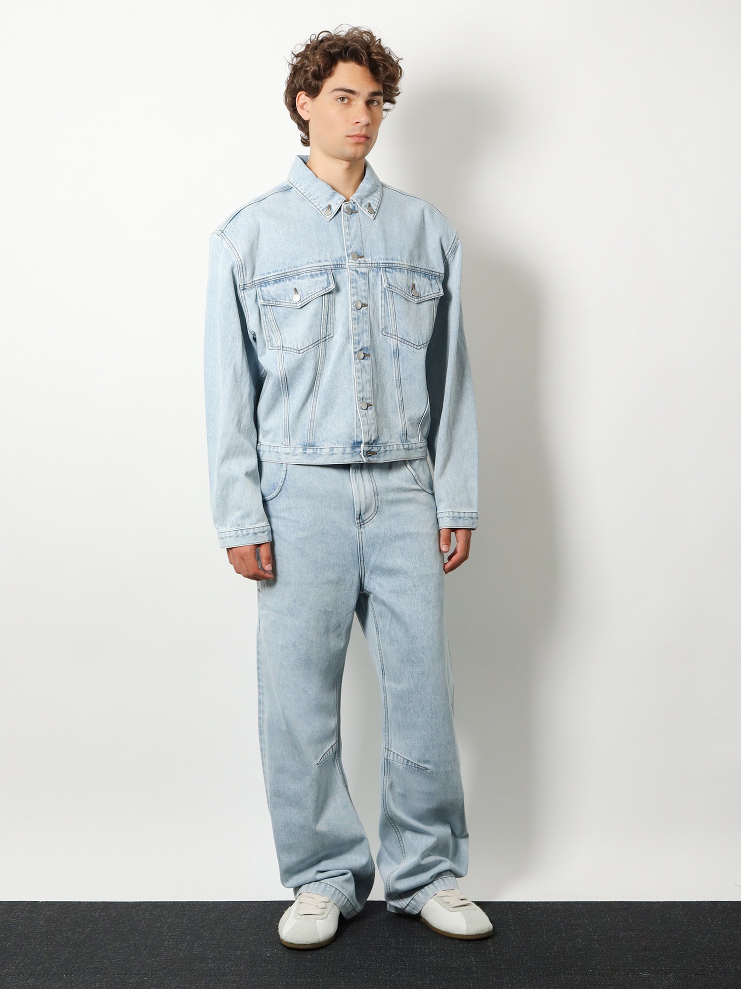 Entire Studios Denim jacket with padded shoulder pads, view 2