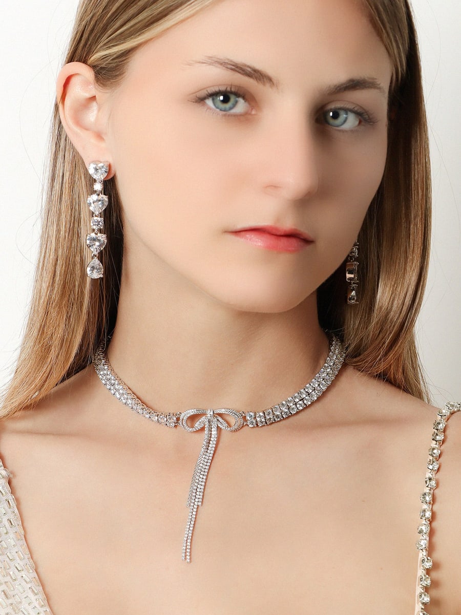 self-portrait Double Crystal Bow Choker, view 2