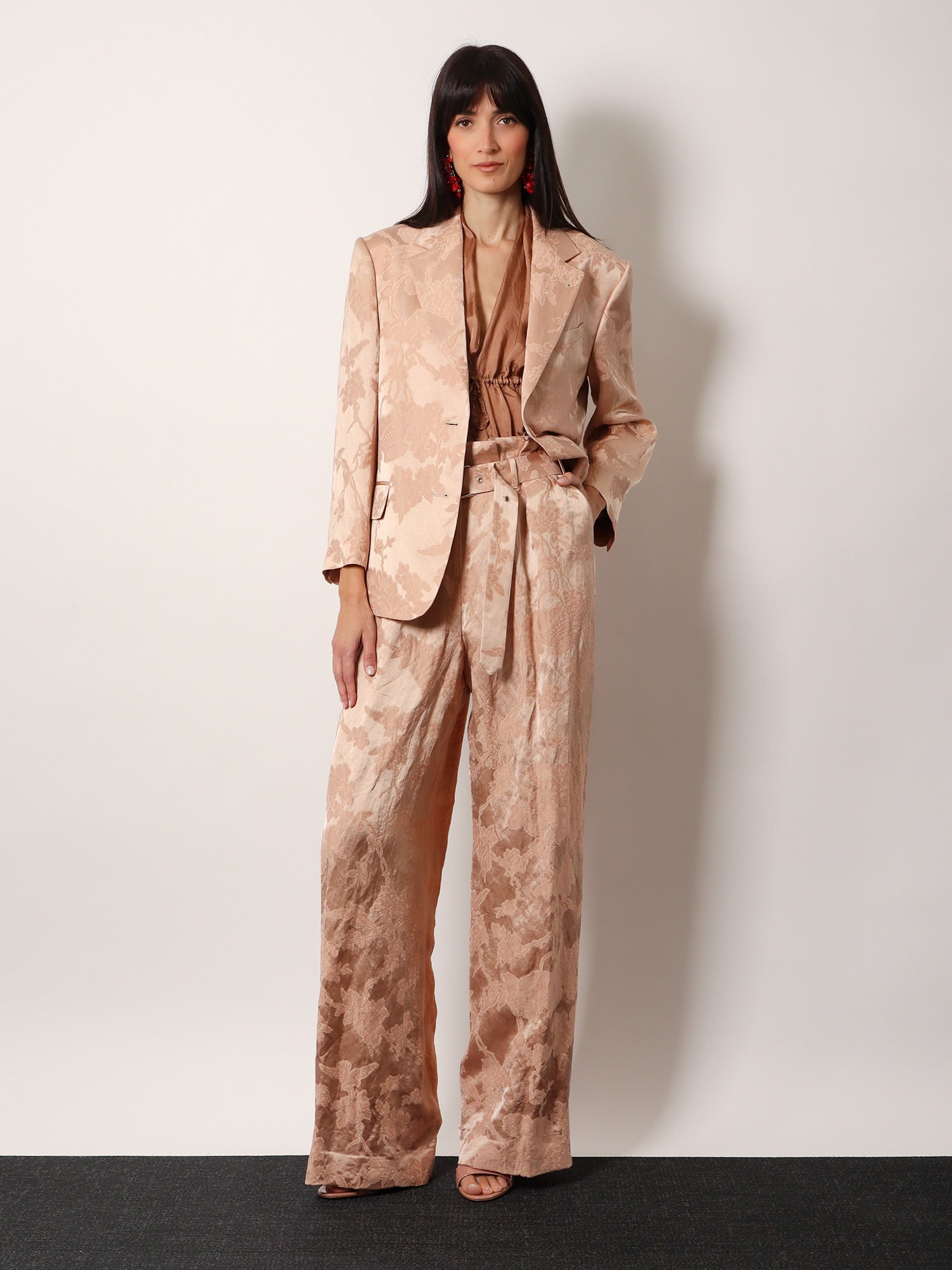Dries Van Noten Jacquard linen blend blazer with floral motif, view 2