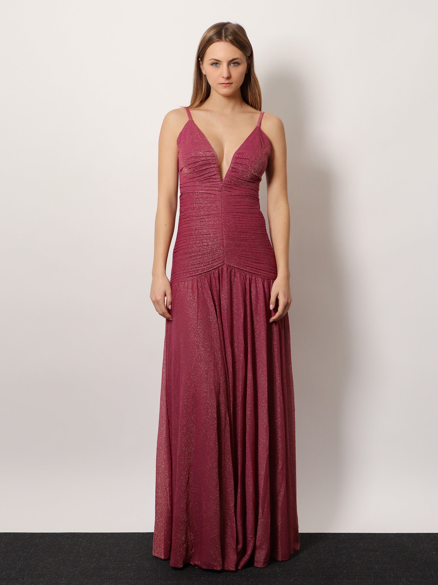 PATBO Viscose blend long dress with metallic effect, view 2