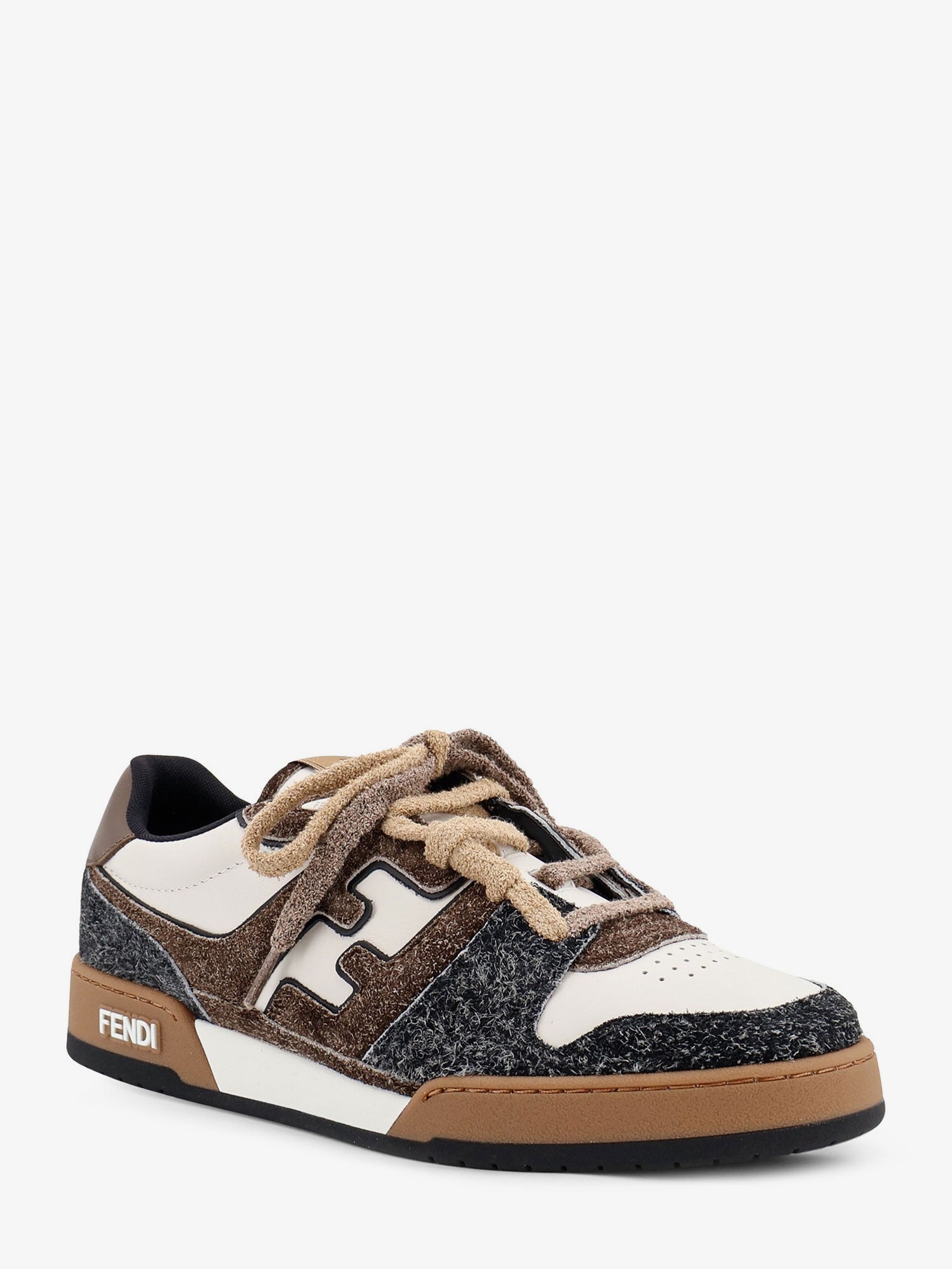 Fendi Sneakers Fendi Match in pelle bianca e suede marrone, view 2