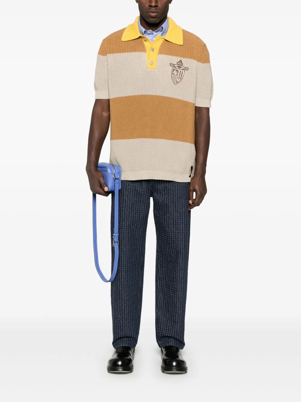 Fendi Striped cotton polo shirt with Fendi club coat of arms