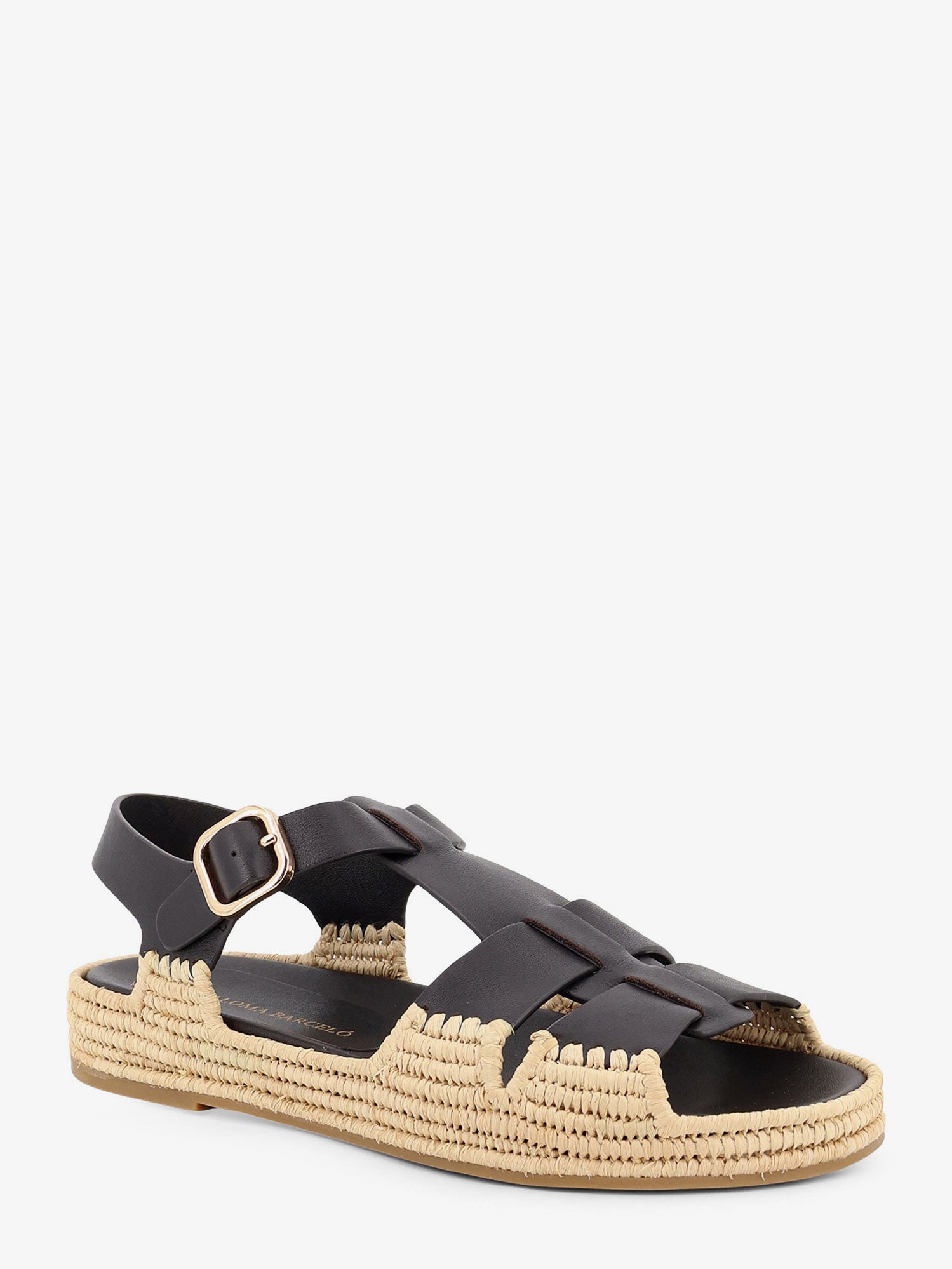 PALOMA BARCELO' Yuka leather sandals with woven raffia sole, view 2