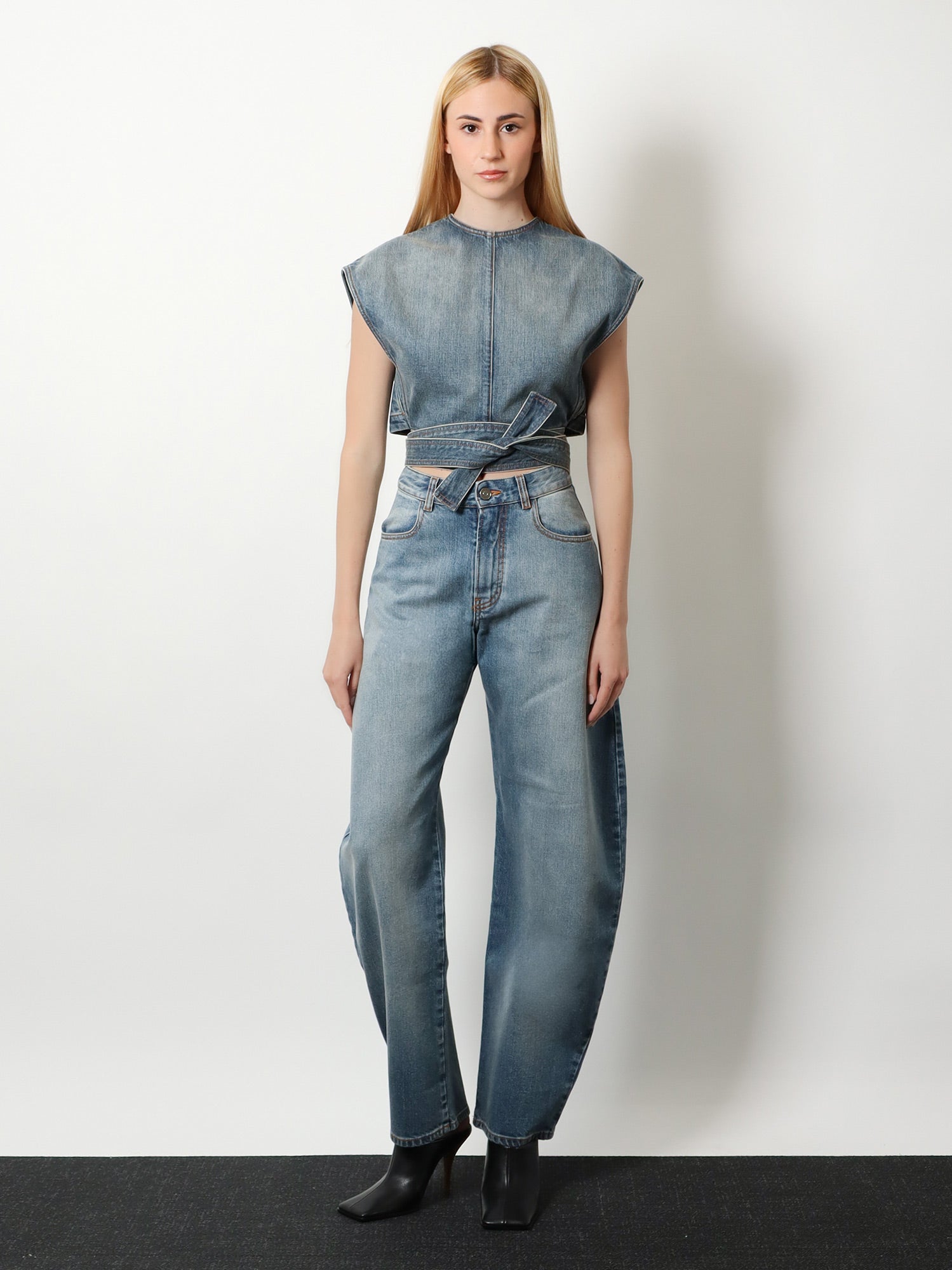 Alaïa Belted denim top, view 2
