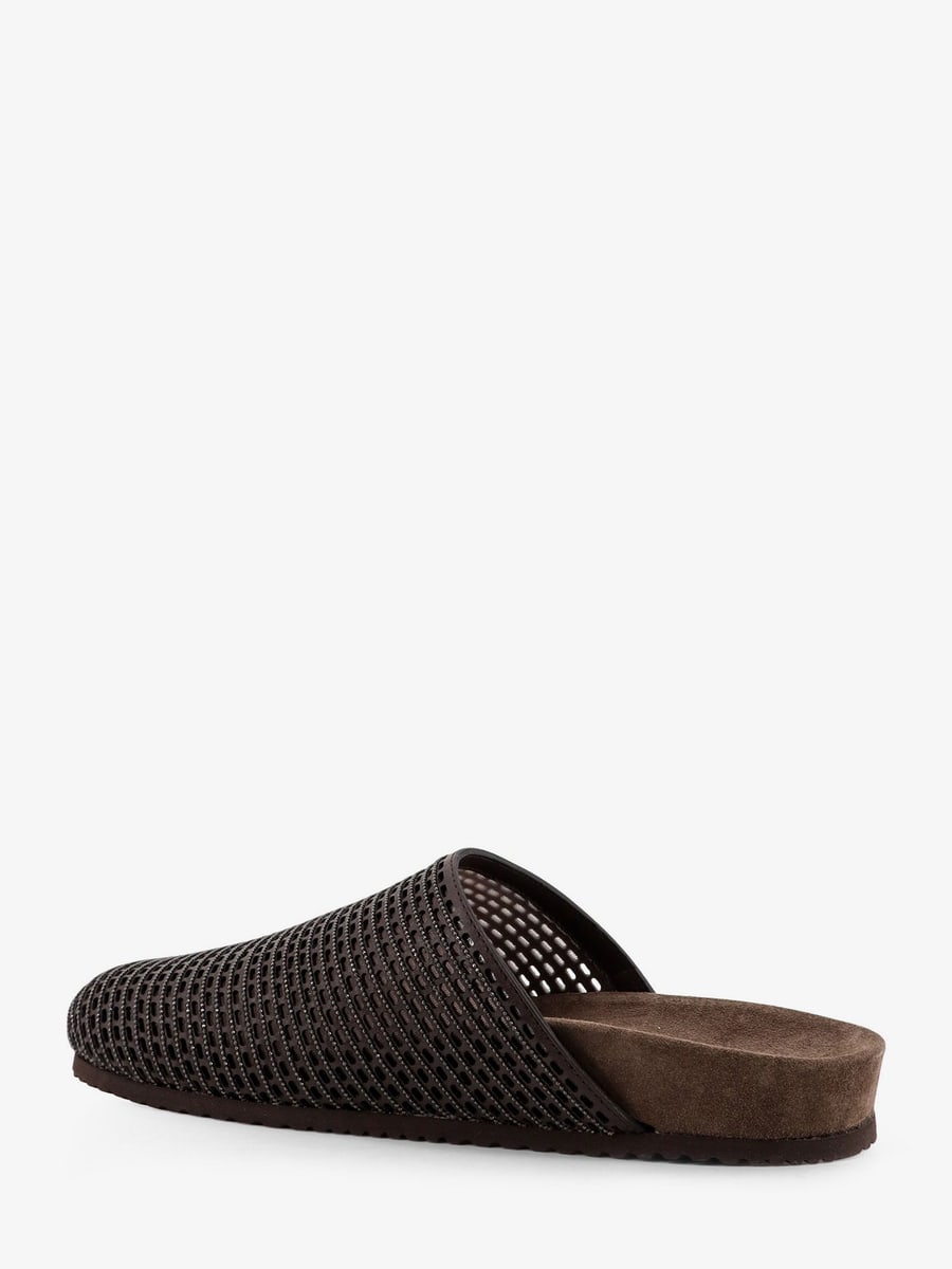 Brunello Cucinelli Leather sandals with Precious Net detail, view 3