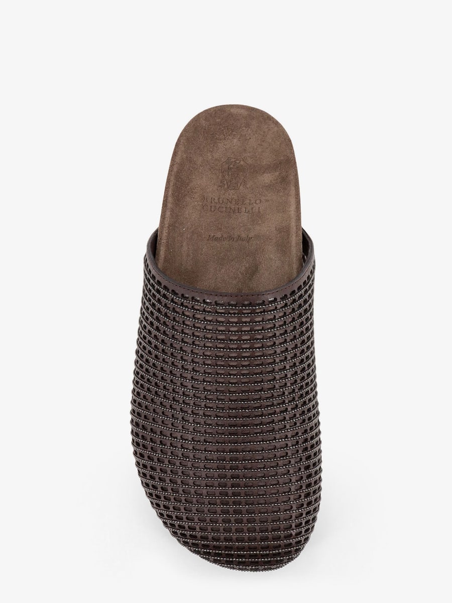 Brunello Cucinelli Leather sandals with Precious Net detail, view 5