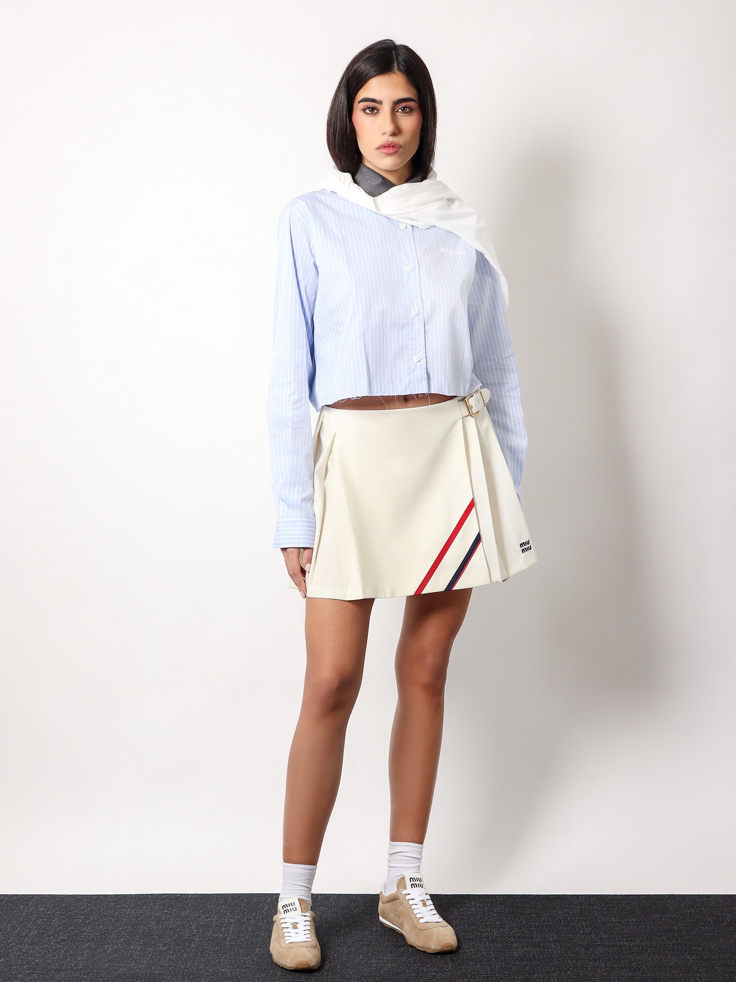 Miu Miu Plissé wool and mohair skirt, view 2
