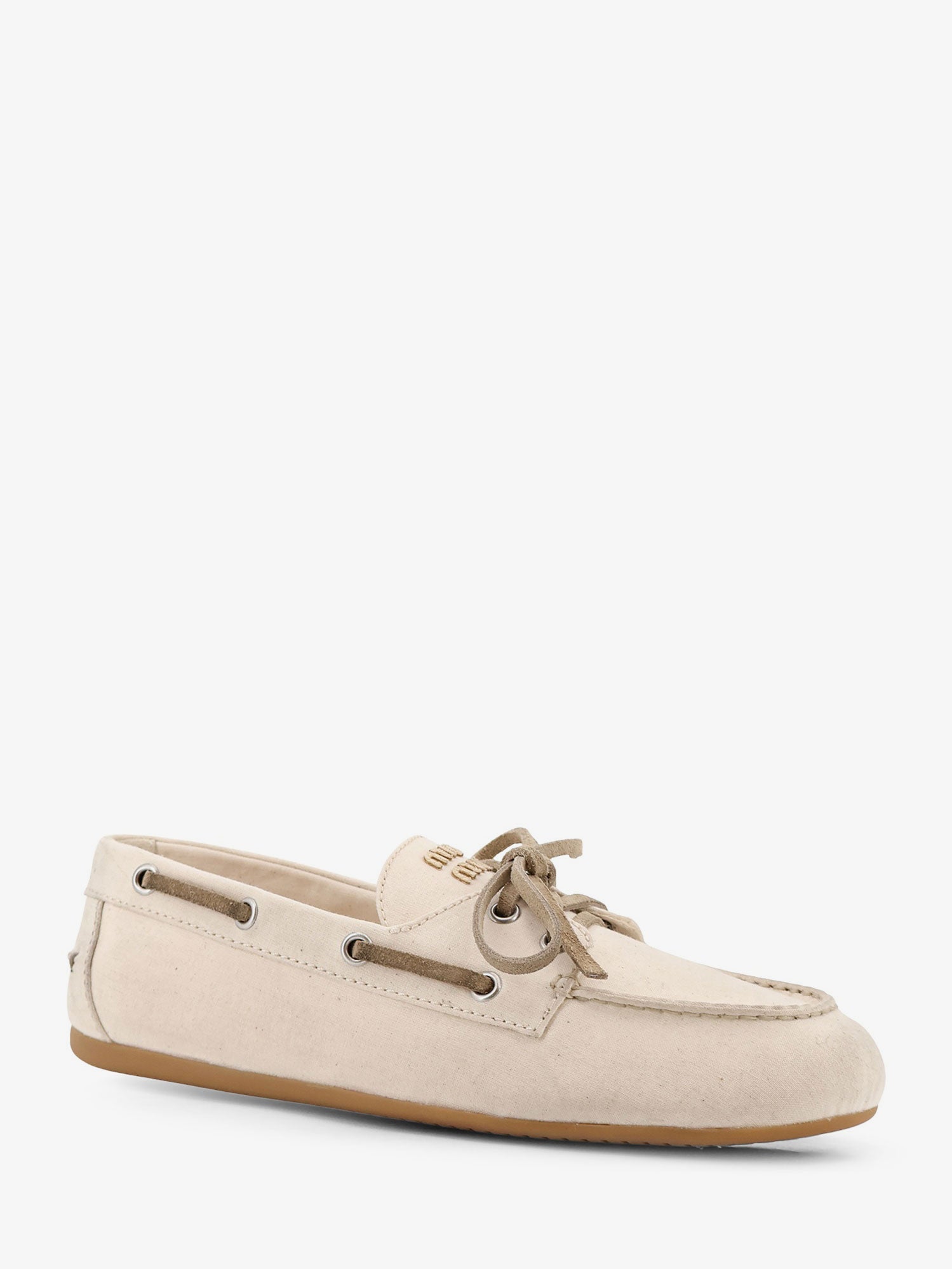 Miu Miu Fabric loafers with front lettering logo, view 2