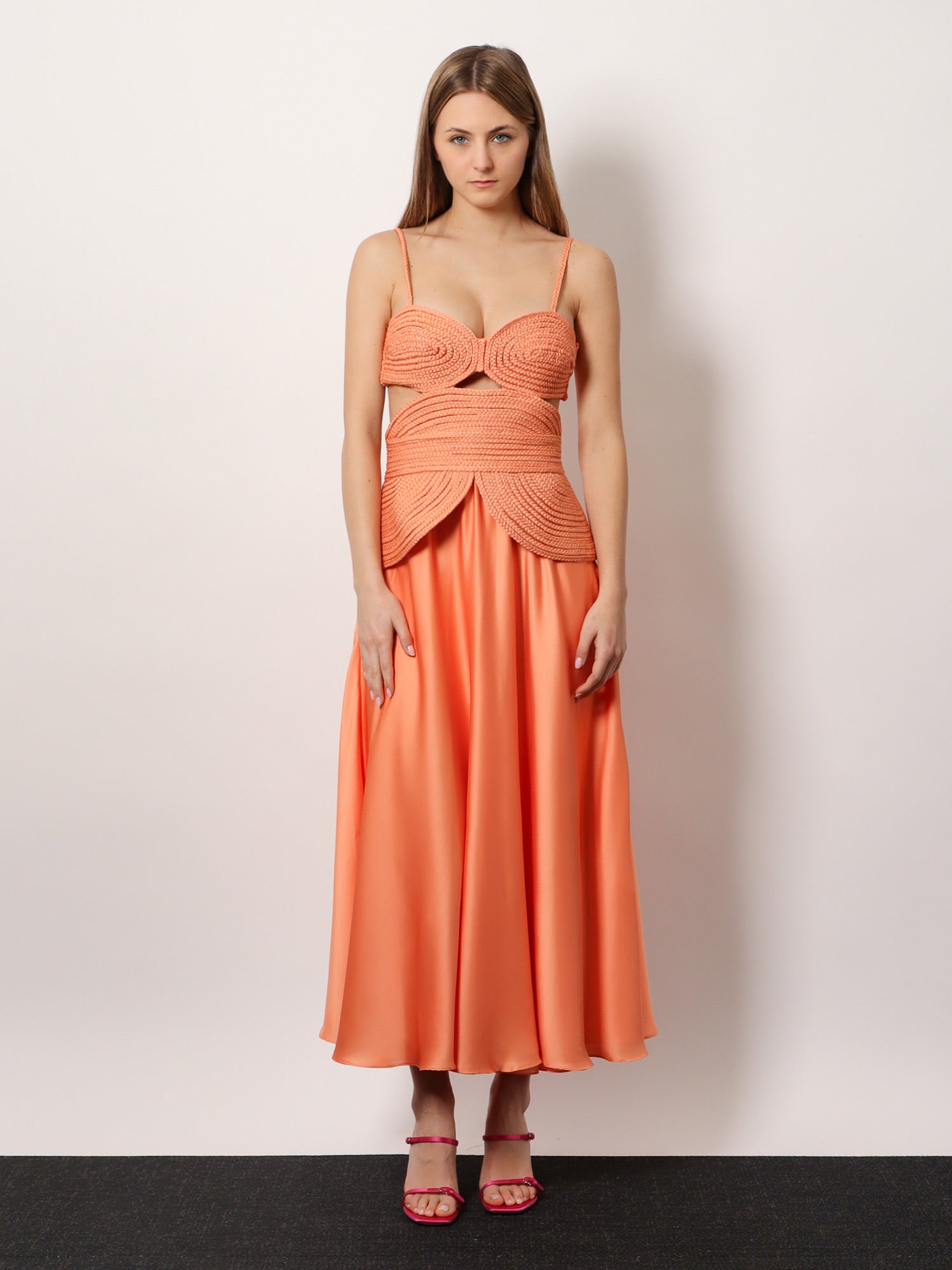 PATBO Sunset Satin dress with braided corset, view 2