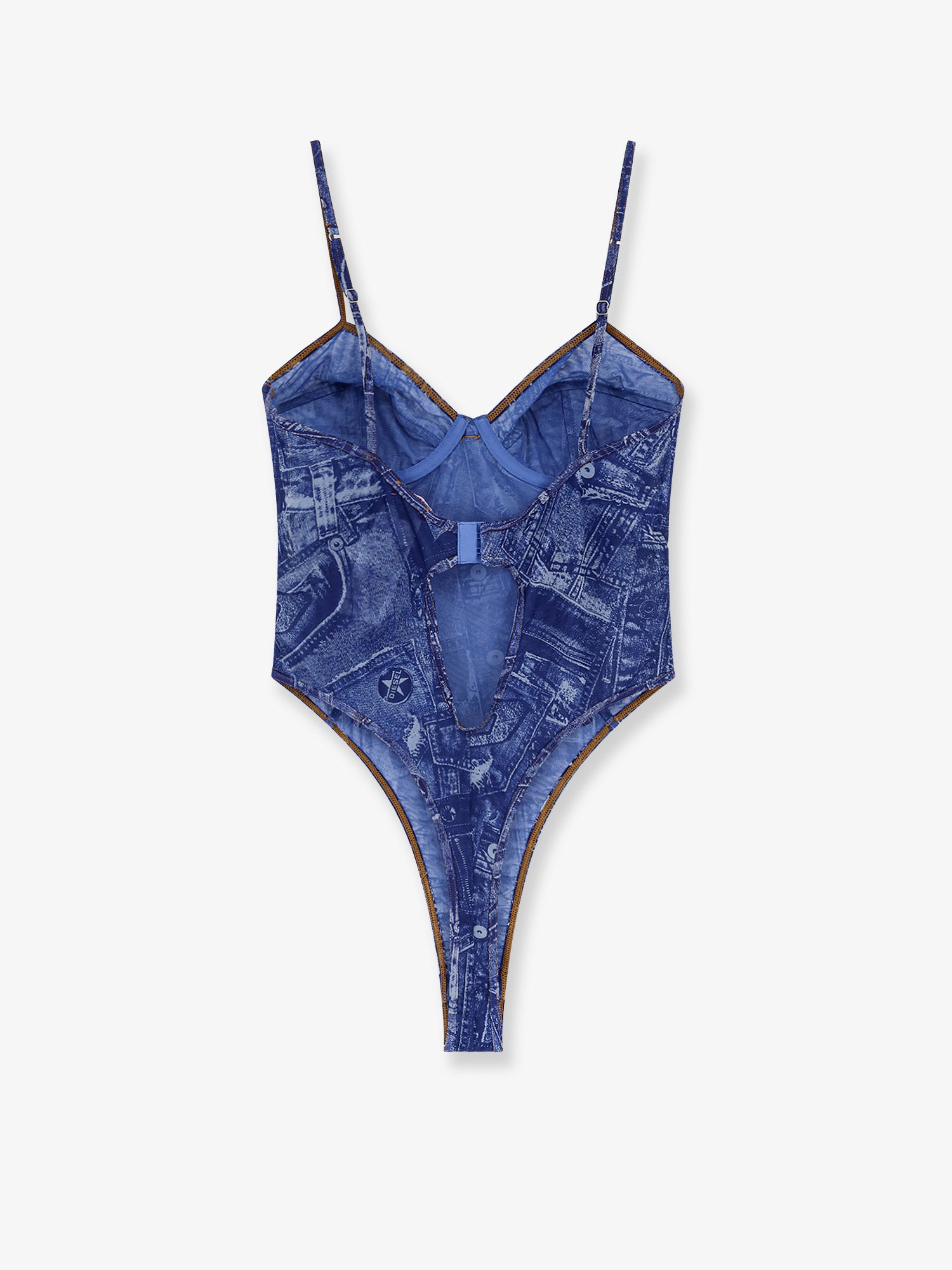 Diesel Bridget nylon bodysuit with denim print, view 2
