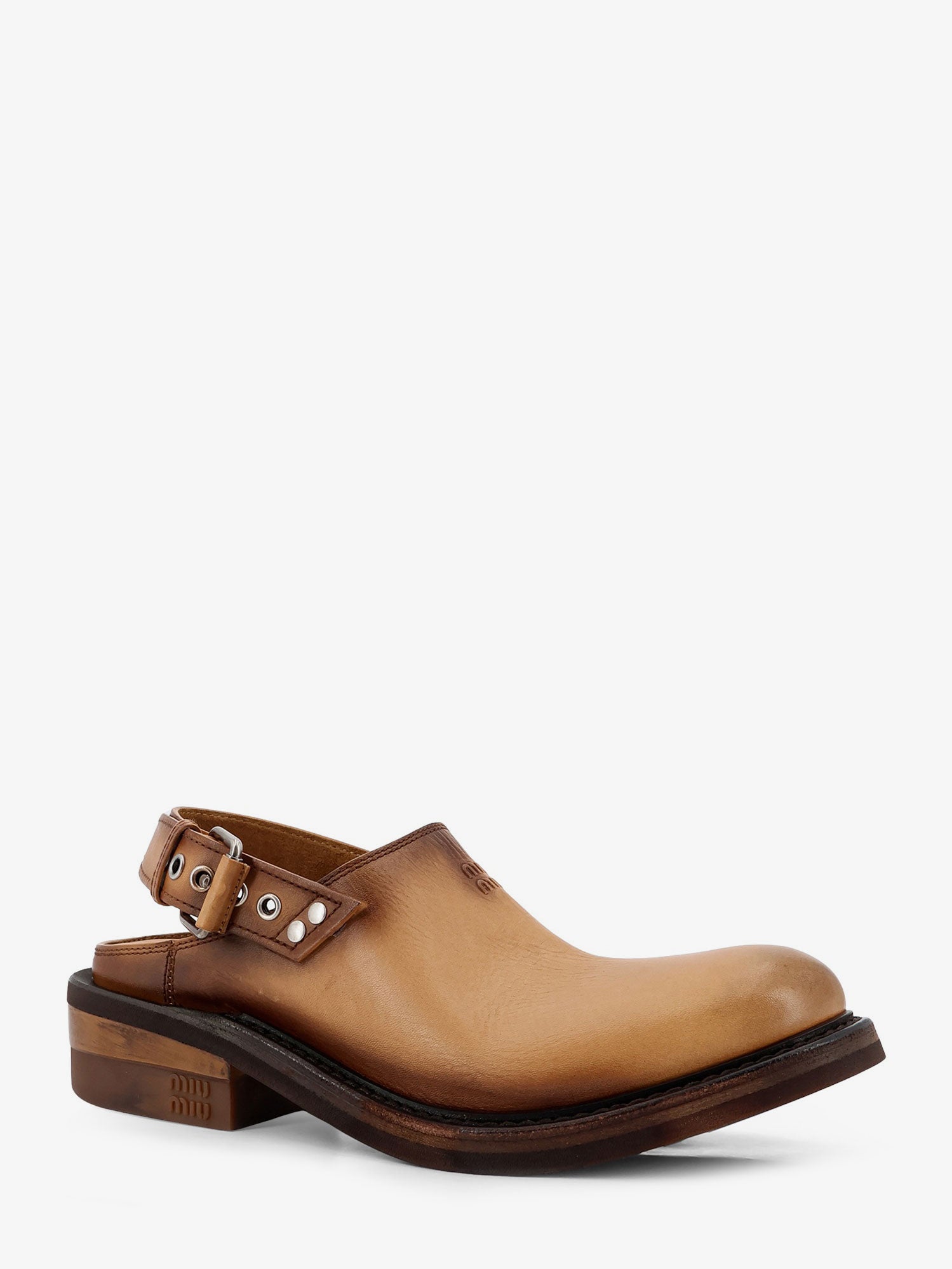 Miu Miu Foule Leather Sabot Sandals, view 2