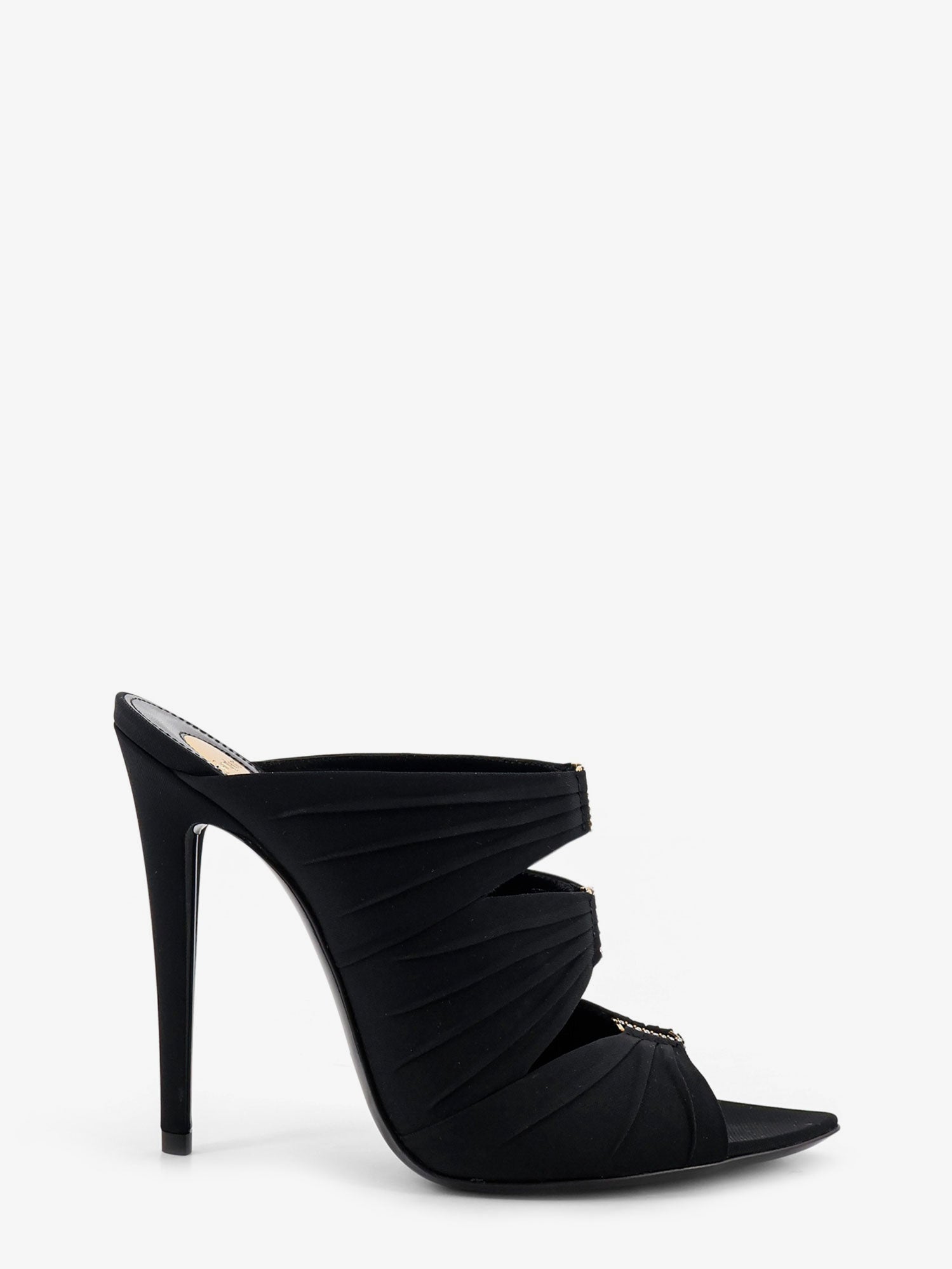 Saint Laurent Emilie satin sandals with rhinestone logo detail