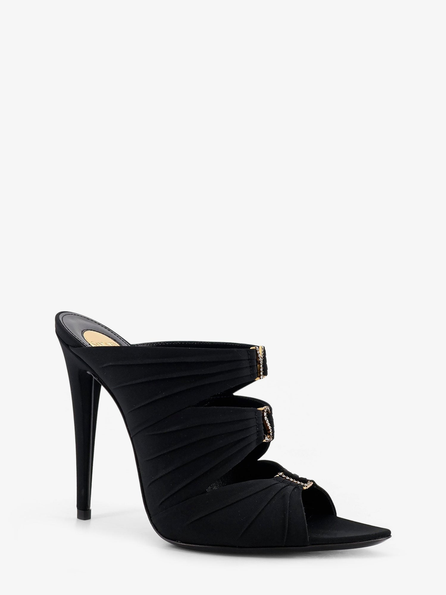 Saint Laurent Emilie satin sandals with rhinestone logo detail, view 2