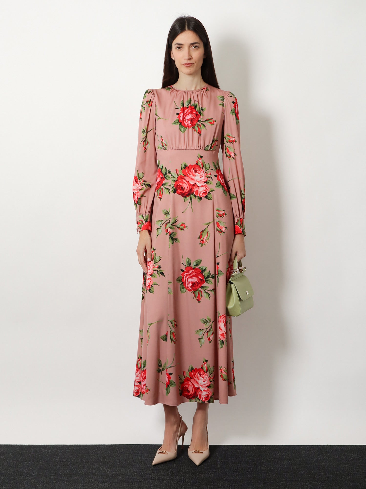 Dolce & Gabbana Long silk dress with Bouquet Rose print, view 2