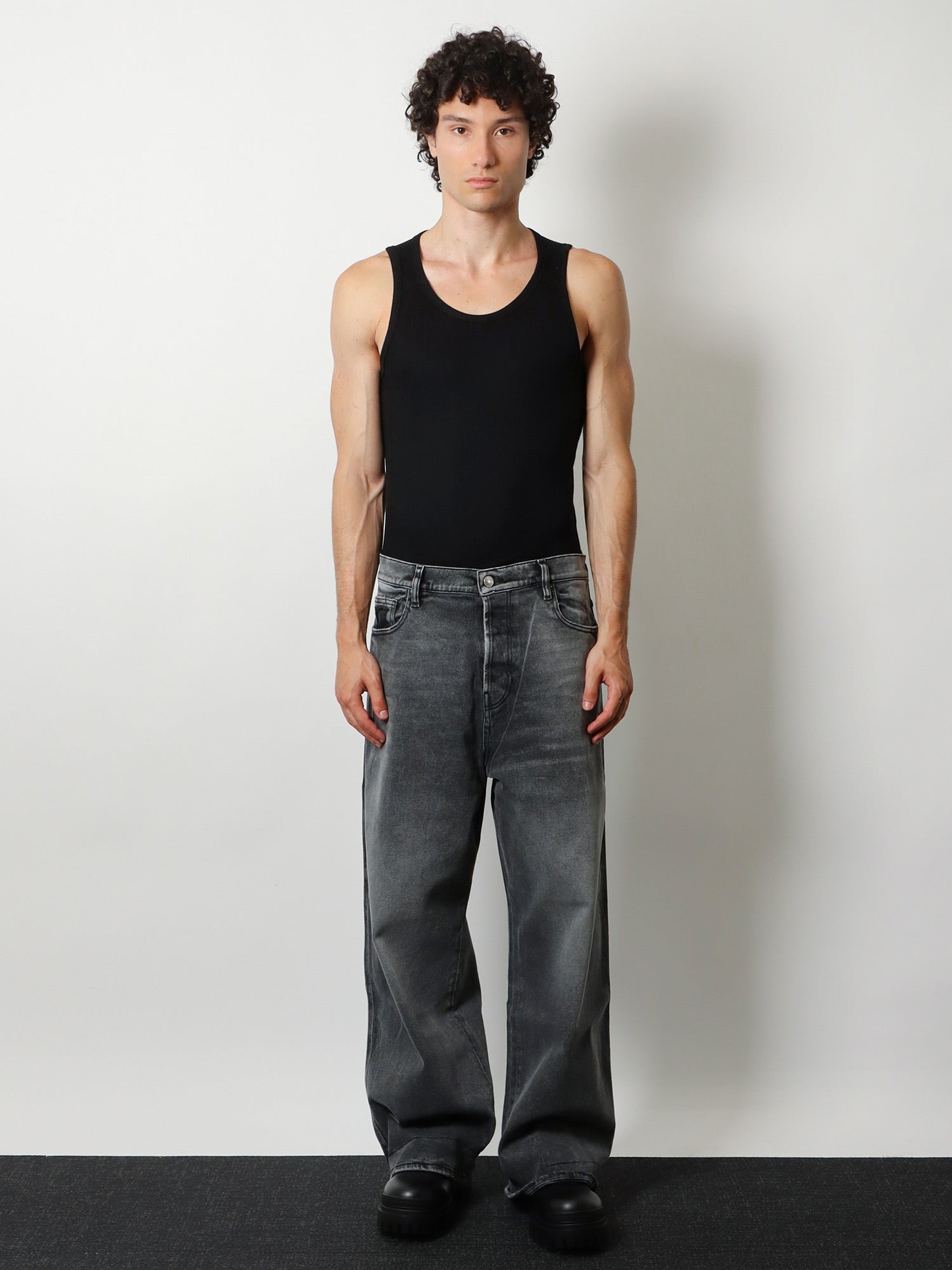 NUMERI 123456789 Grey denim trousers, view 2