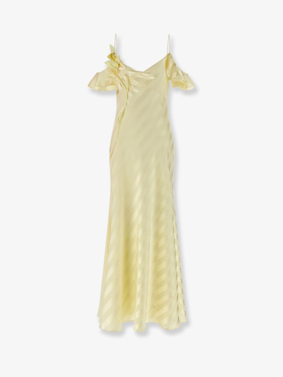 self-portrait Striped satin long dress