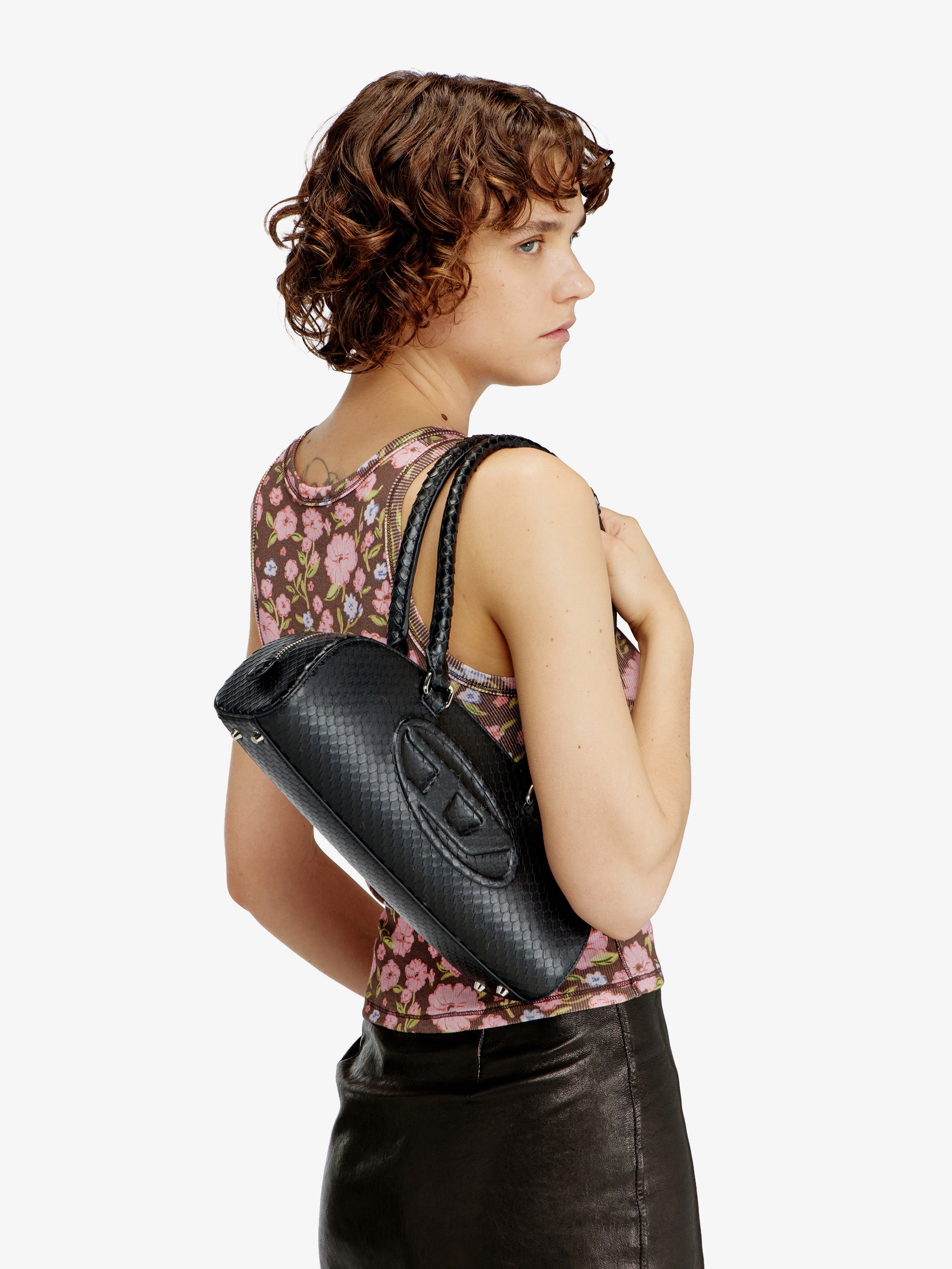 Diesel 1DR python effect leather shoulder bag, view 2