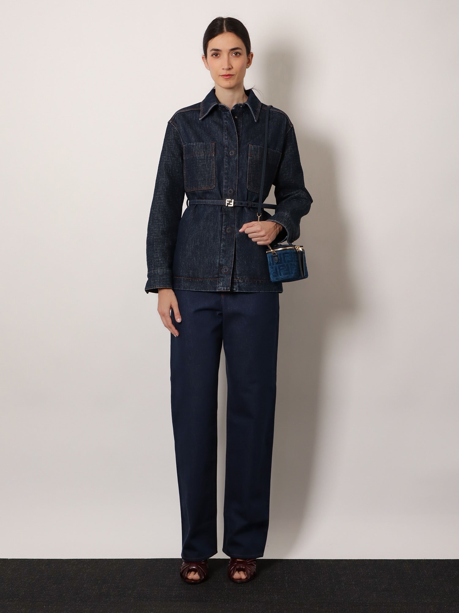Fendi Blue denim jeans with FF detail on the bottom, view 2