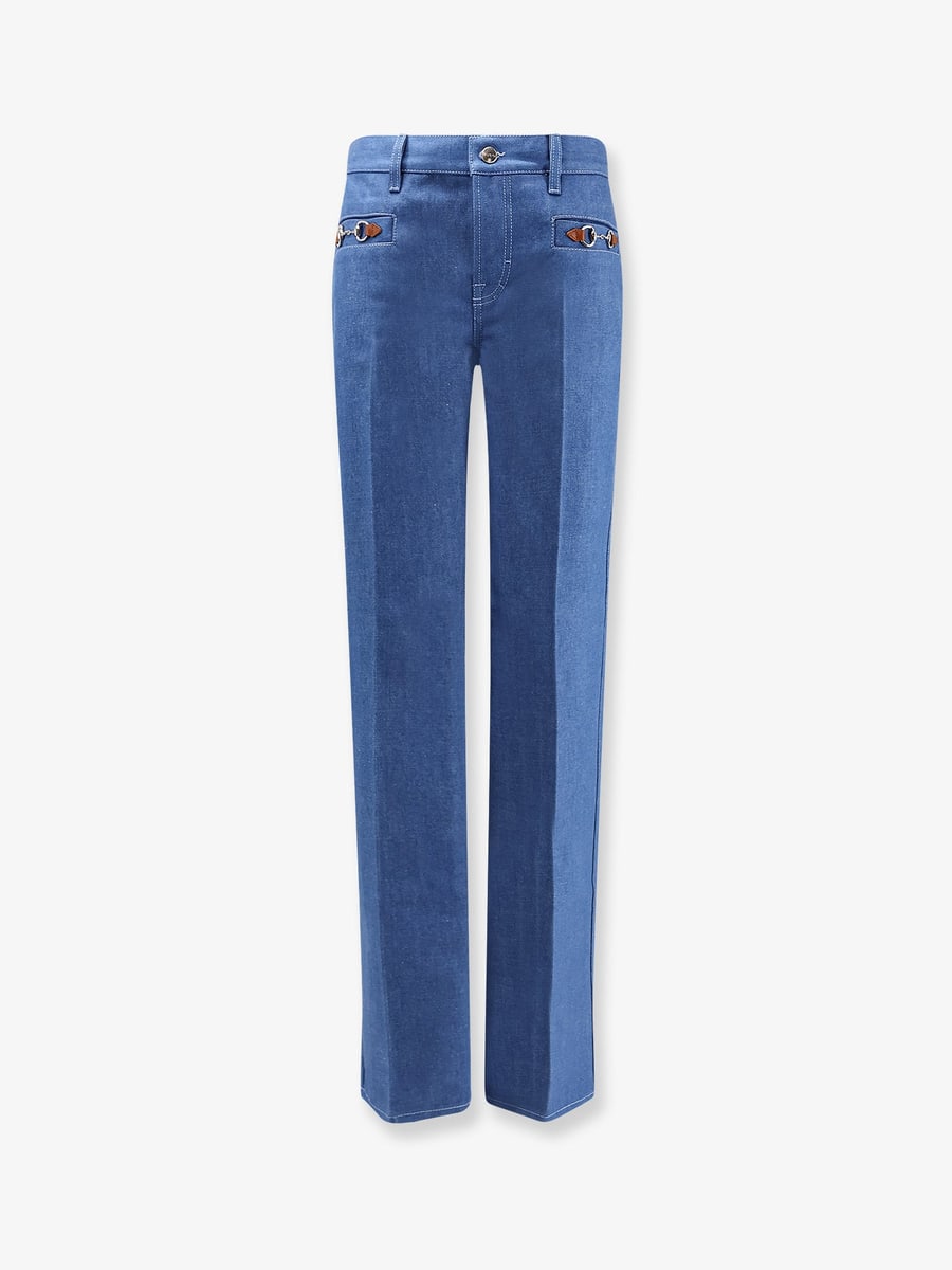 Gucci Cotton jeans with iconic frontal Horsebits