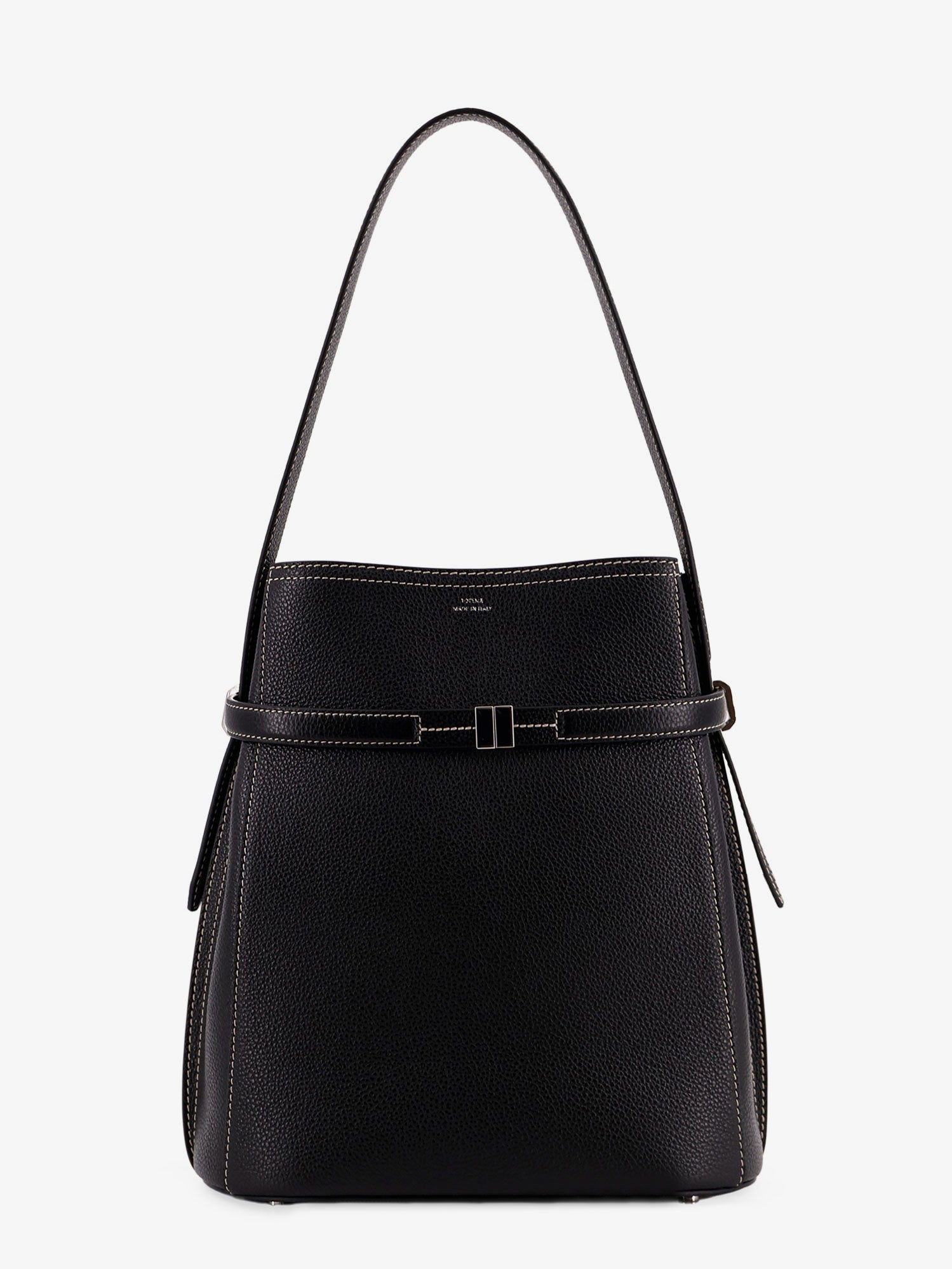Toteme Hammered leather bucket bag with strap on the front
