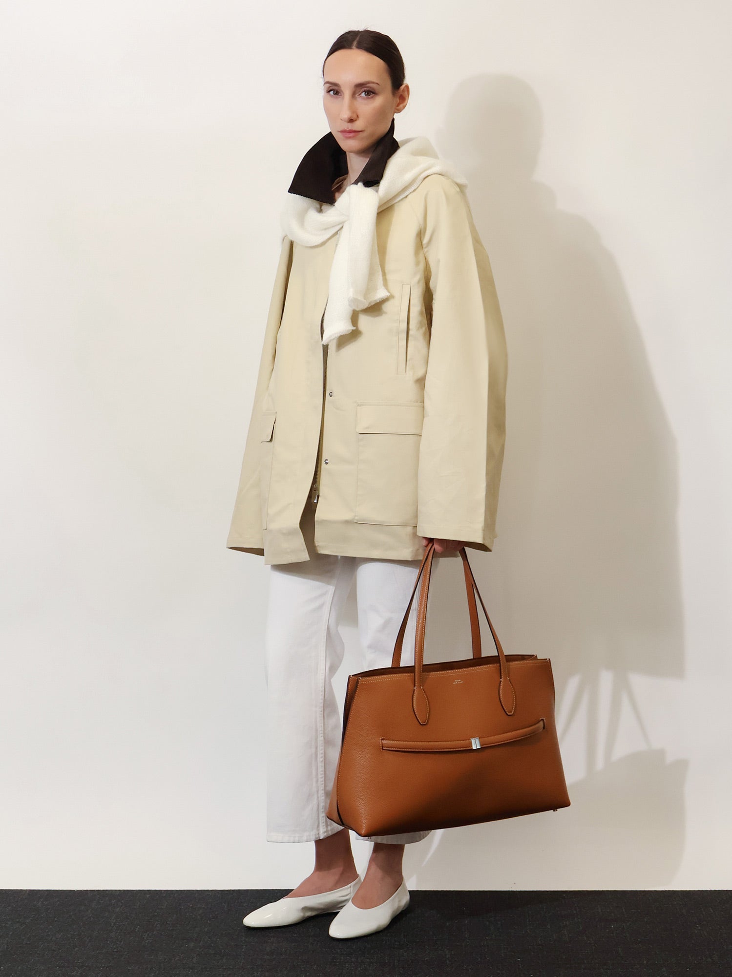 Toteme Leather shoulder bag with lettering logo on the front, view 2