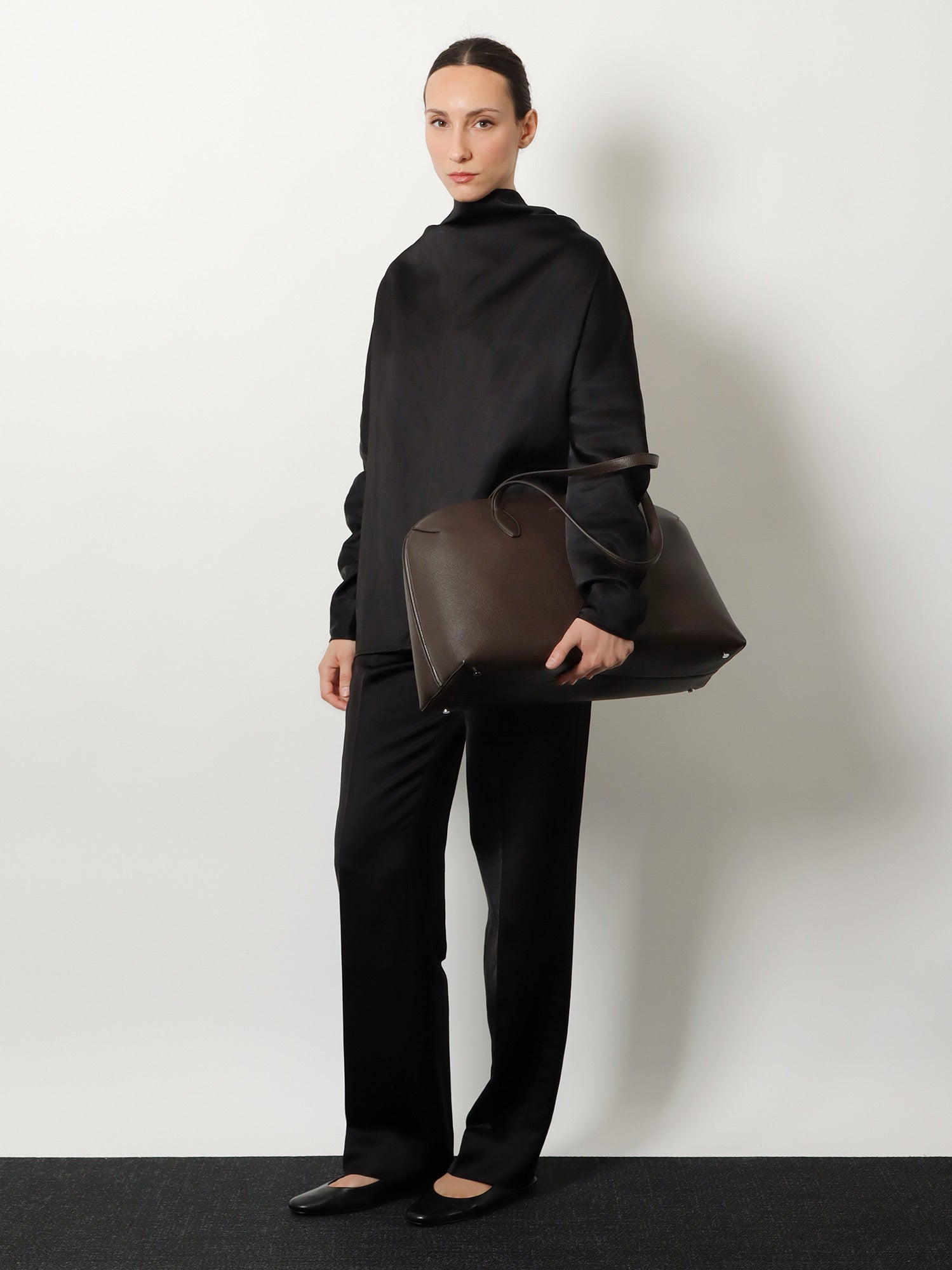 Toteme Suede handbag with engraved logo on the front, view 2