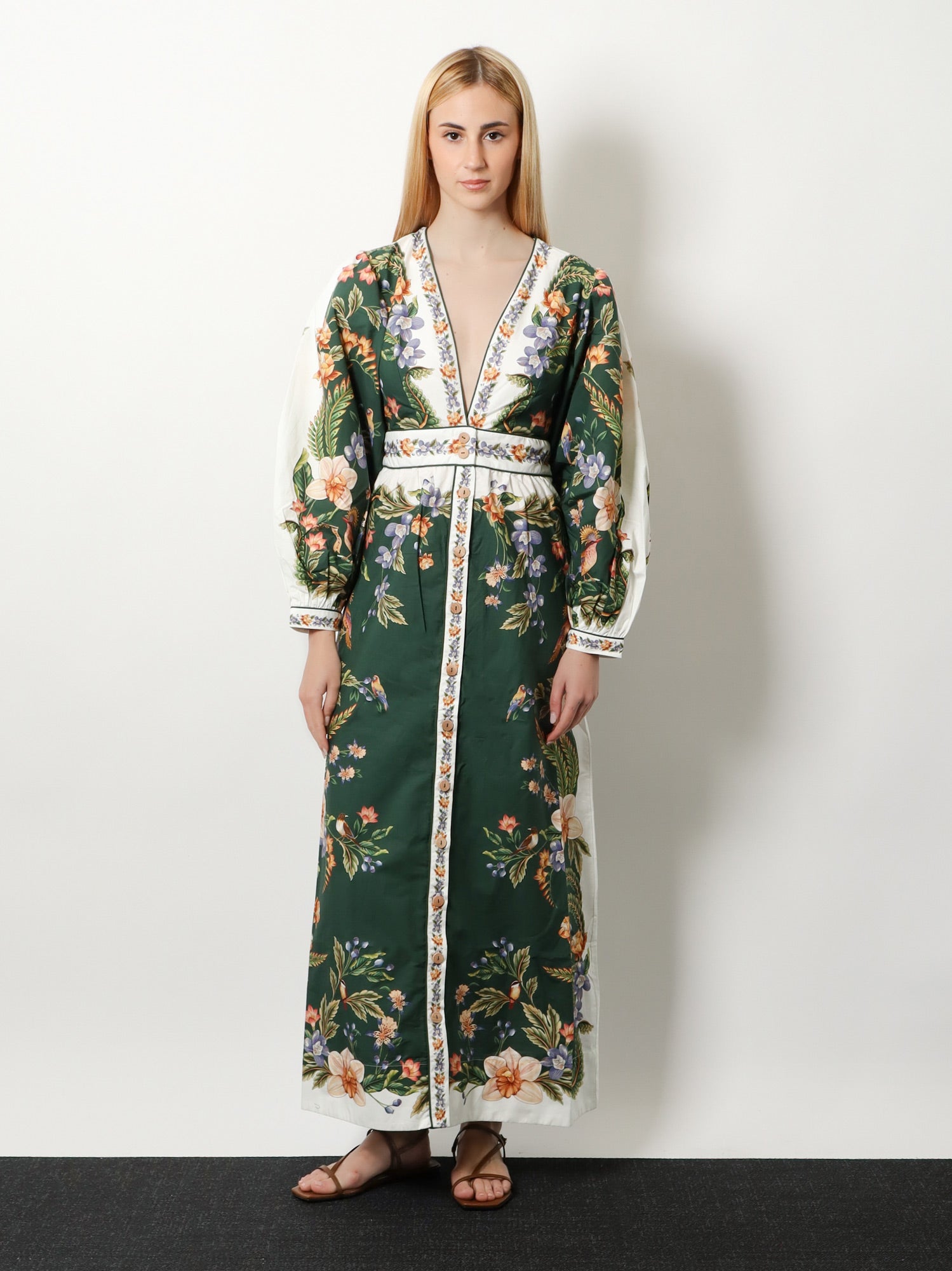 FARM RIO Long cotton dress with floral print, view 2