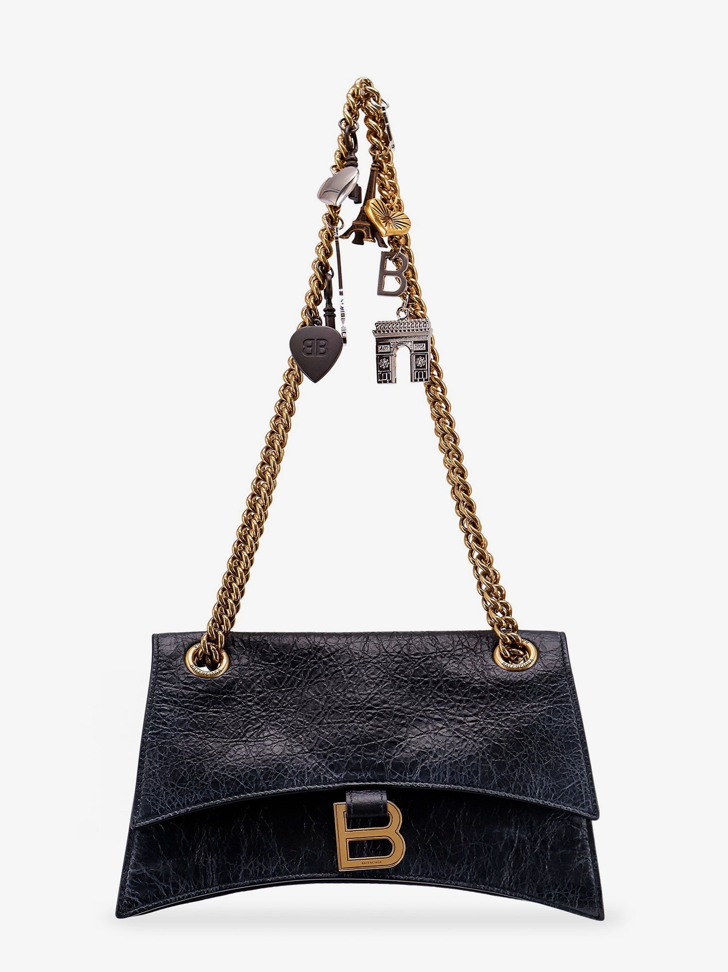Balenciaga Leather shoulder bag with dirty effect and iconic metal logo