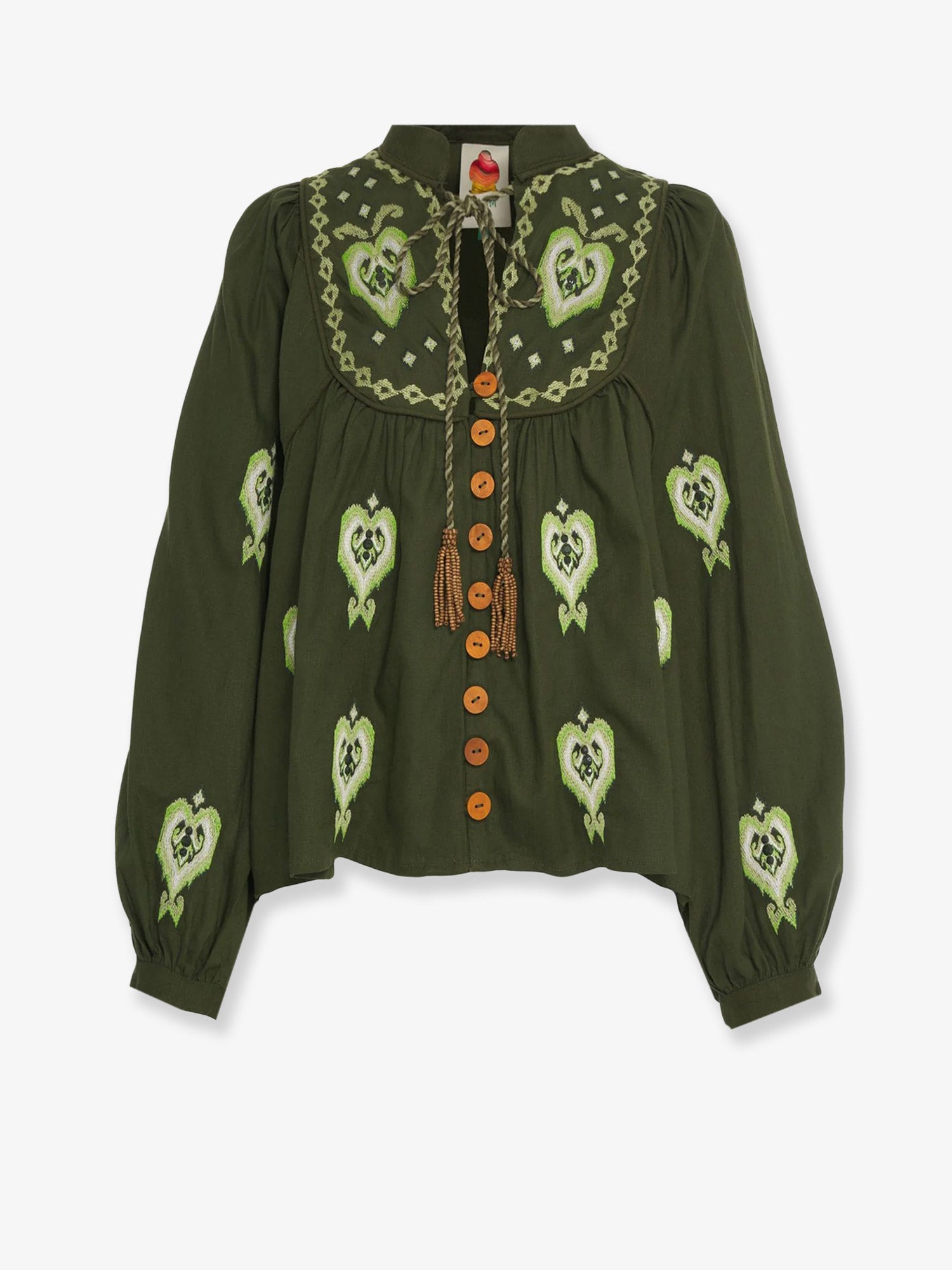 FARM RIO Embroidered puff sleeve lenzing™ ecovero™ euroflax™ shirt