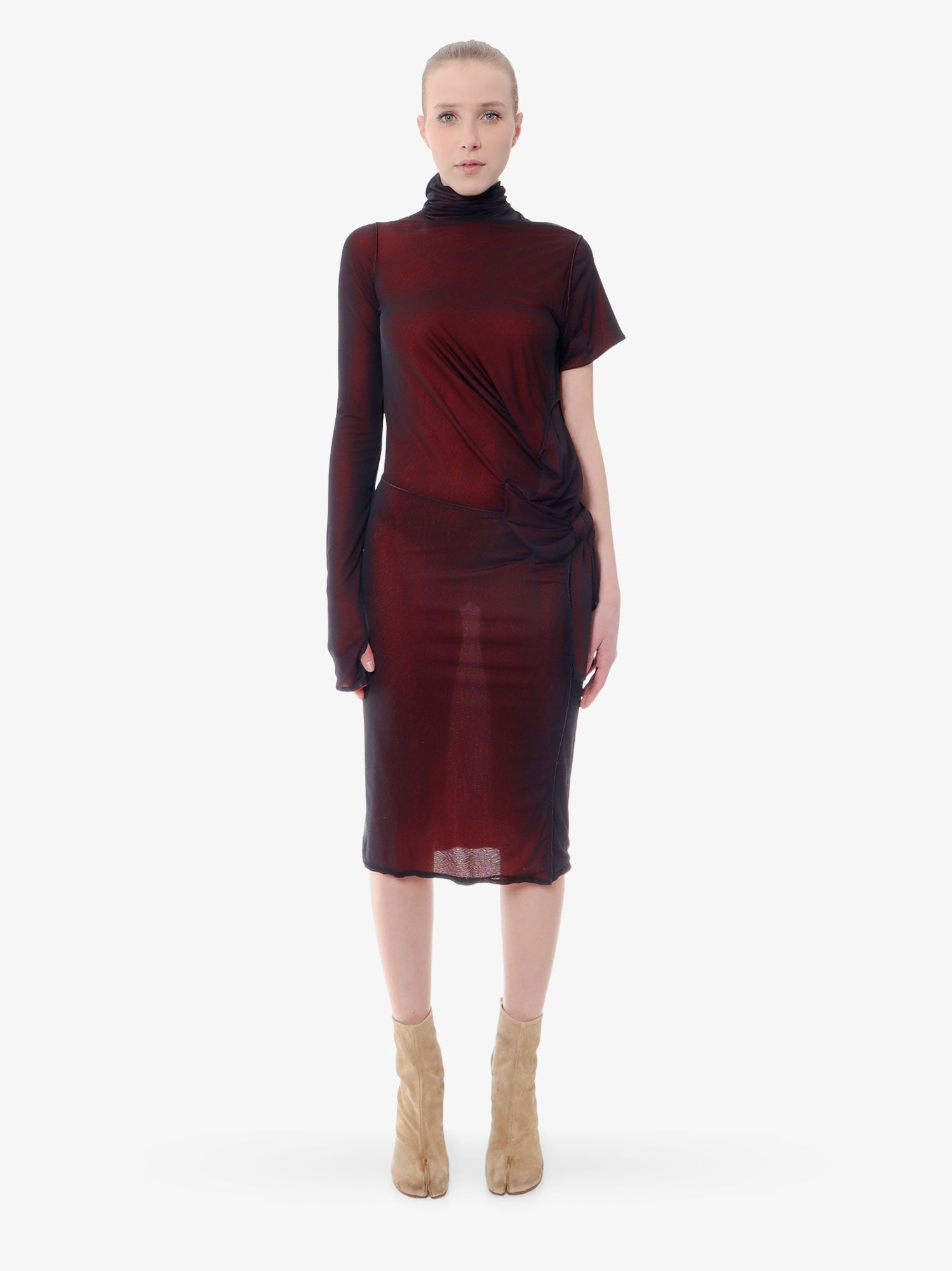 Maison Margiela Viscose dress with asymmetric sleeves, view 2